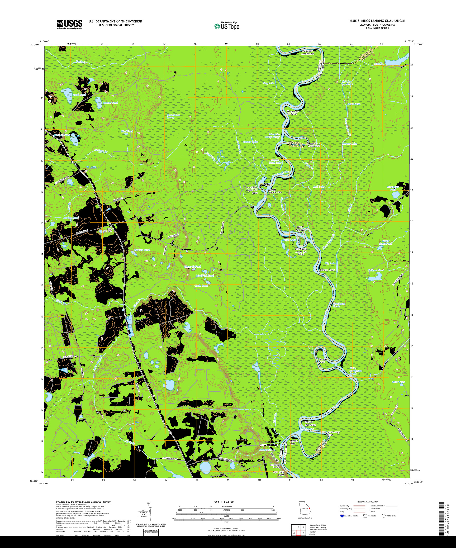 USGS US TOPO 7.5-MINUTE MAP FOR BLUE SPRINGS LANDING, GA,SC 2020
