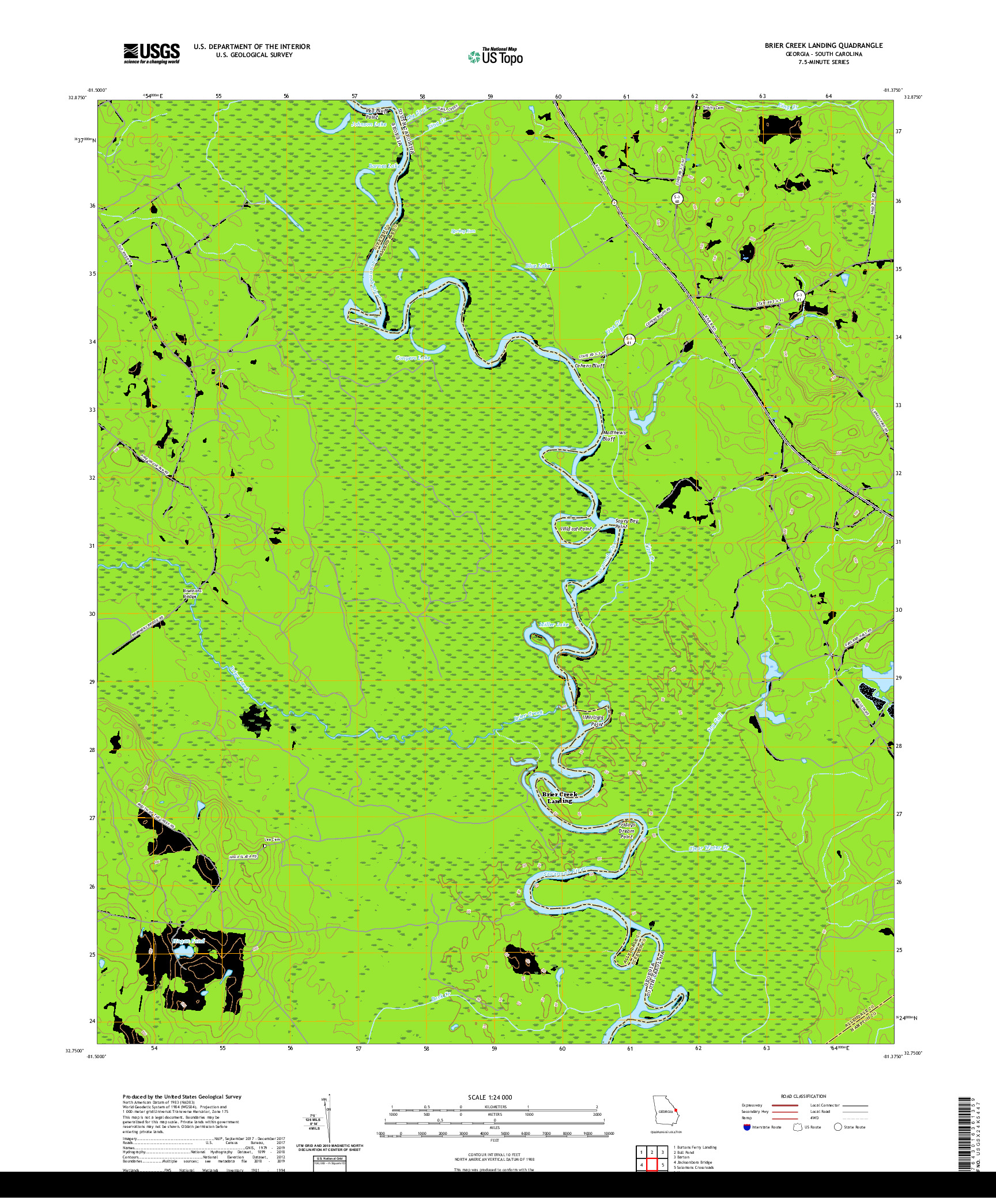 USGS US TOPO 7.5-MINUTE MAP FOR BRIER CREEK LANDING, GA,SC 2020