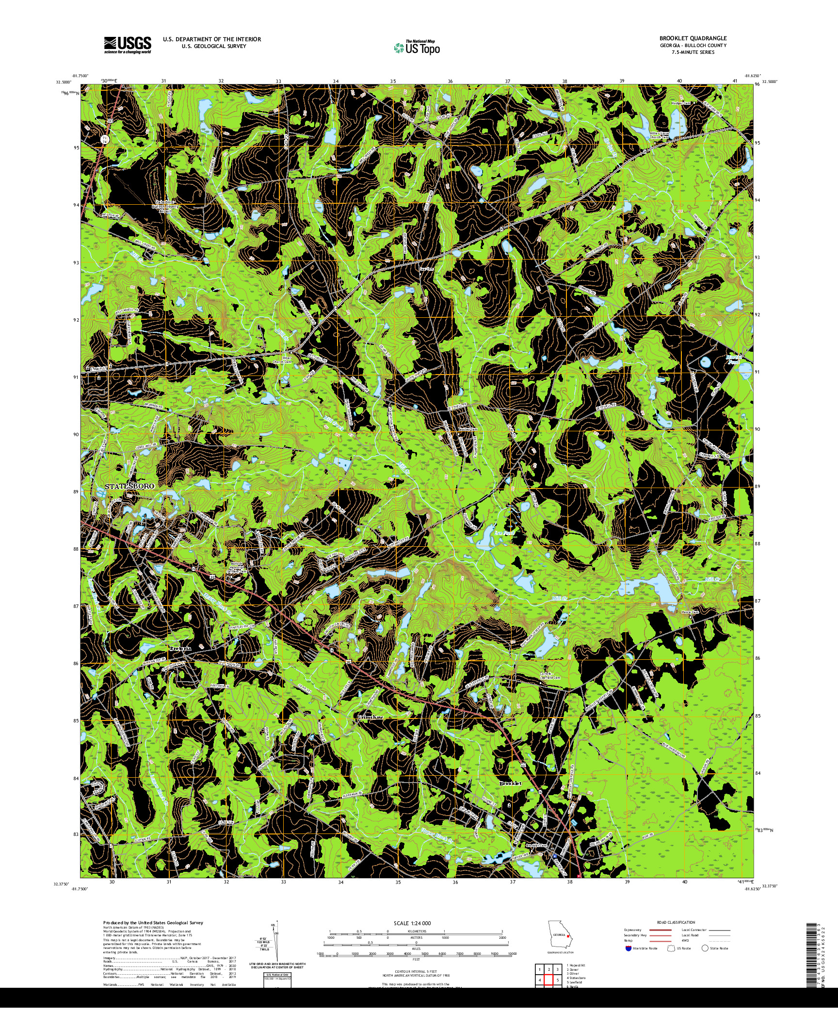 USGS US TOPO 7.5-MINUTE MAP FOR BROOKLET, GA 2020