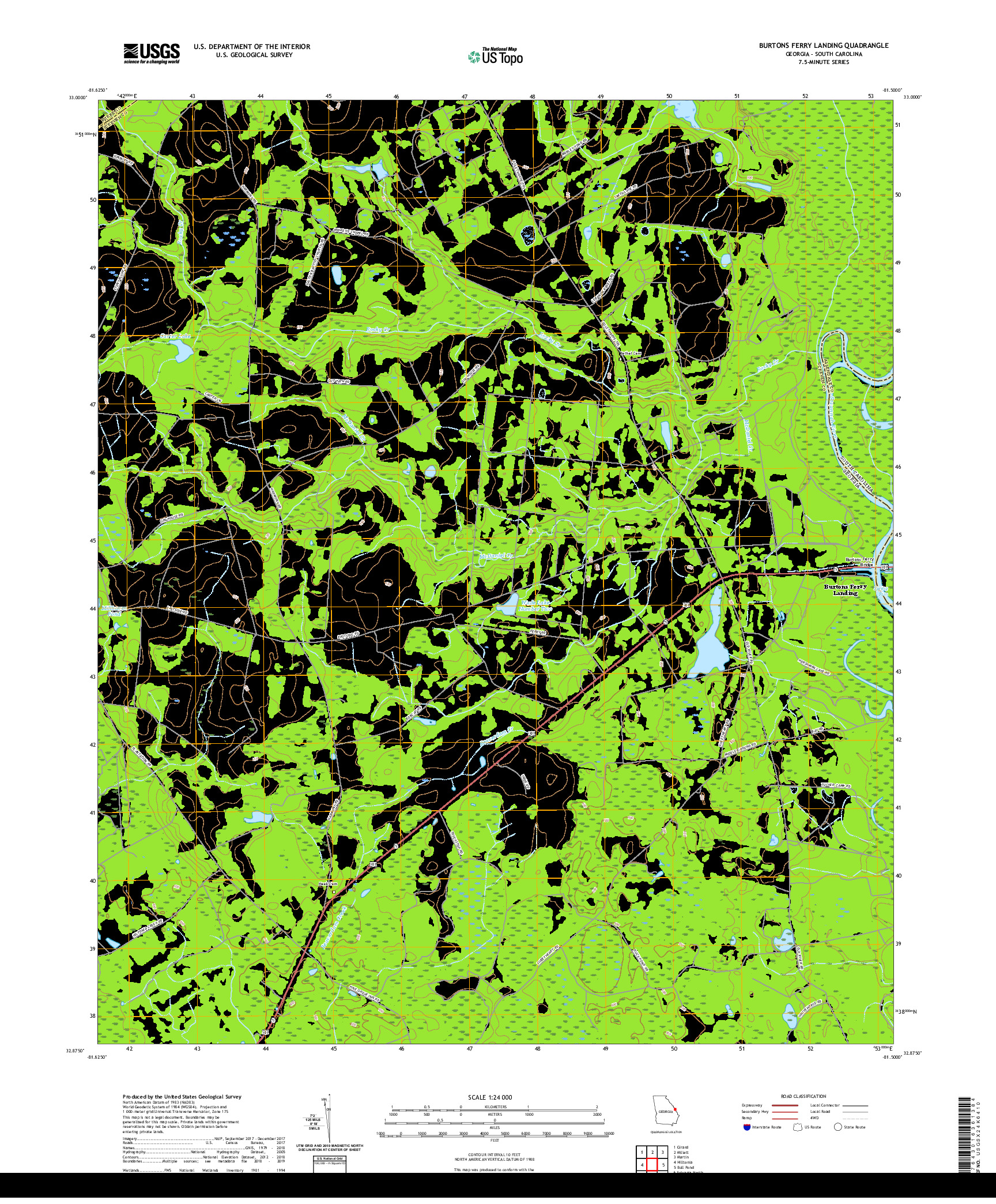 USGS US TOPO 7.5-MINUTE MAP FOR BURTONS FERRY LANDING, GA,SC 2020