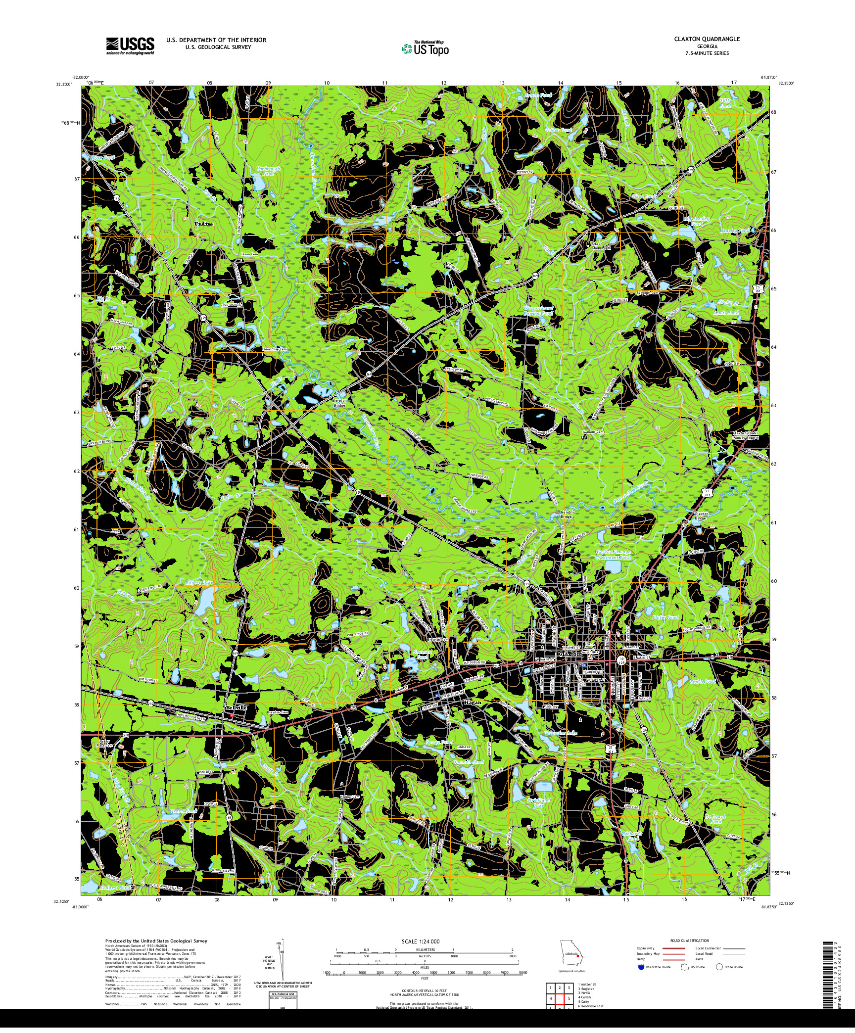 USGS US TOPO 7.5-MINUTE MAP FOR CLAXTON, GA 2020