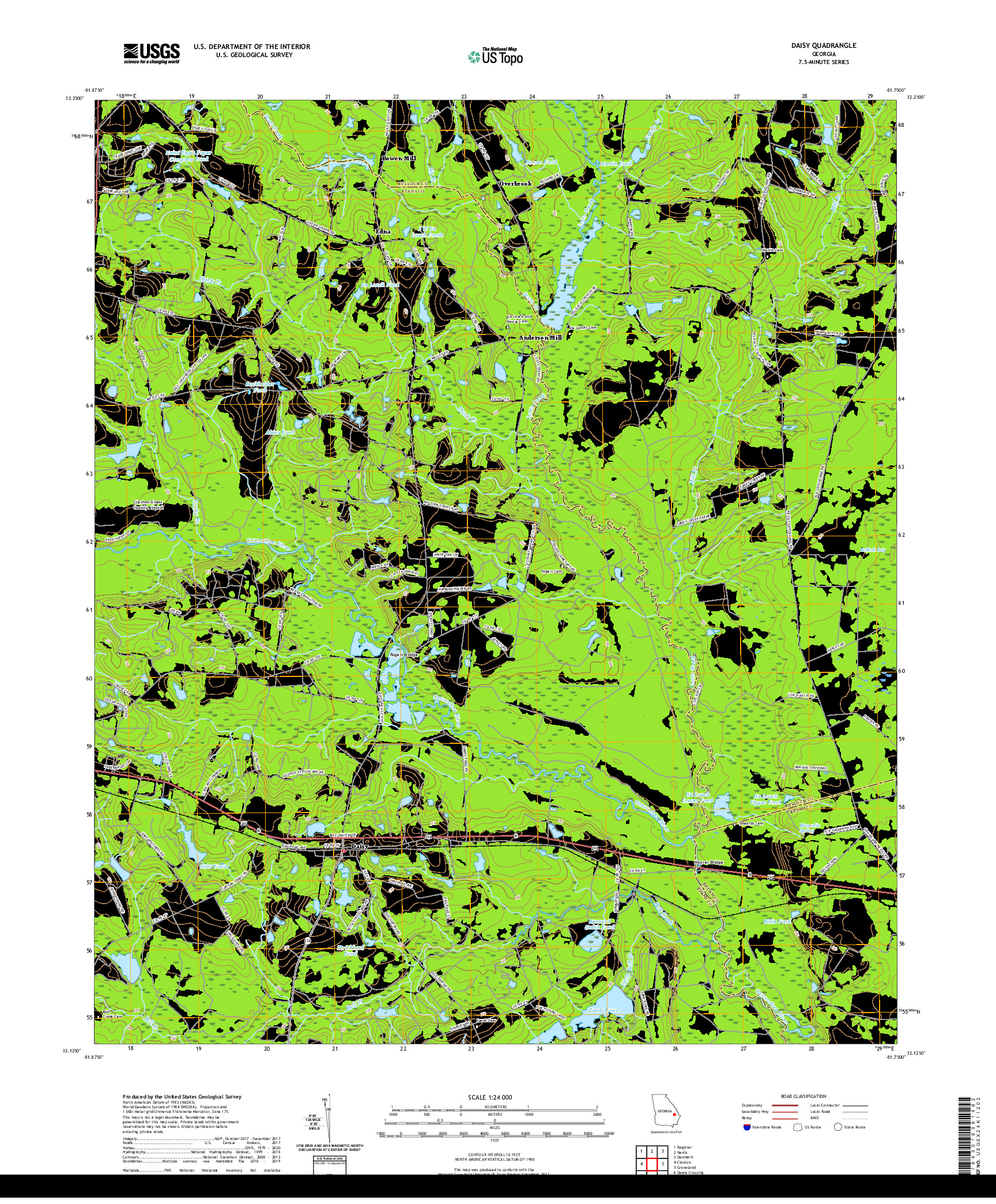USGS US TOPO 7.5-MINUTE MAP FOR DAISY, GA 2020