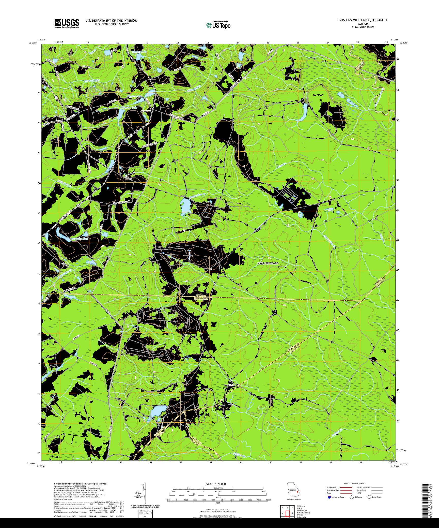 USGS US TOPO 7.5-MINUTE MAP FOR GLISSONS MILLPOND, GA 2020