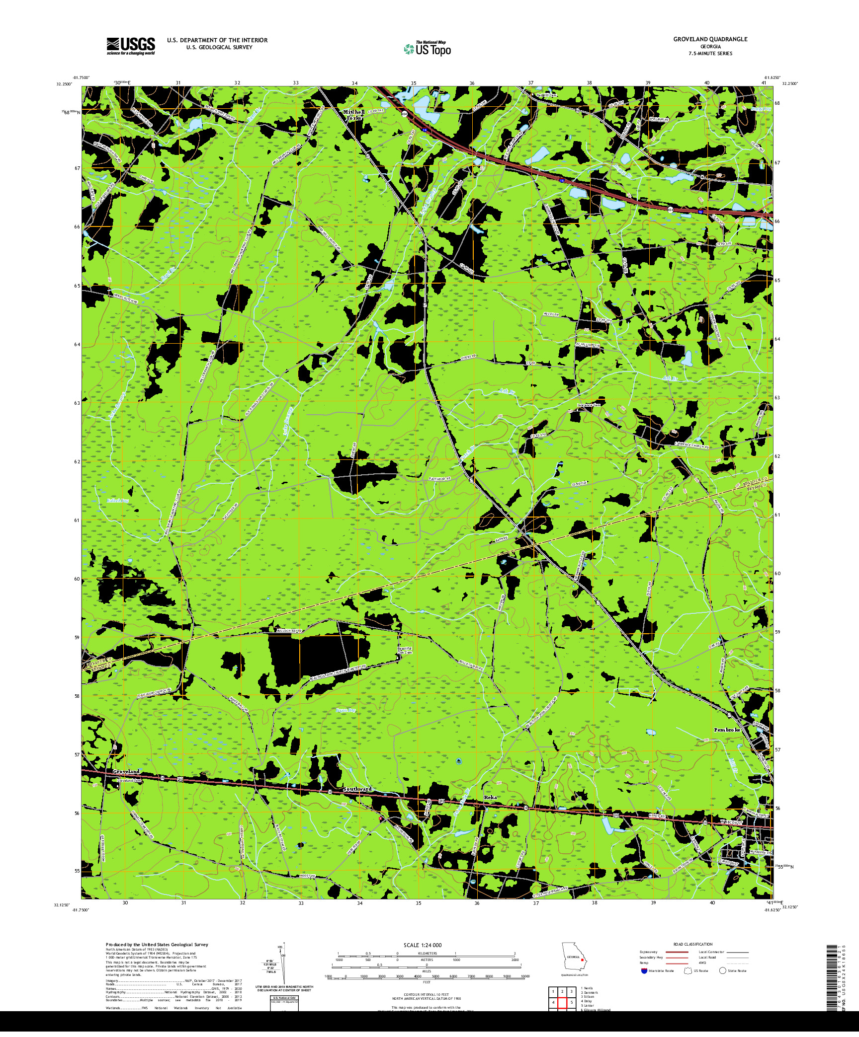 USGS US TOPO 7.5-MINUTE MAP FOR GROVELAND, GA 2020