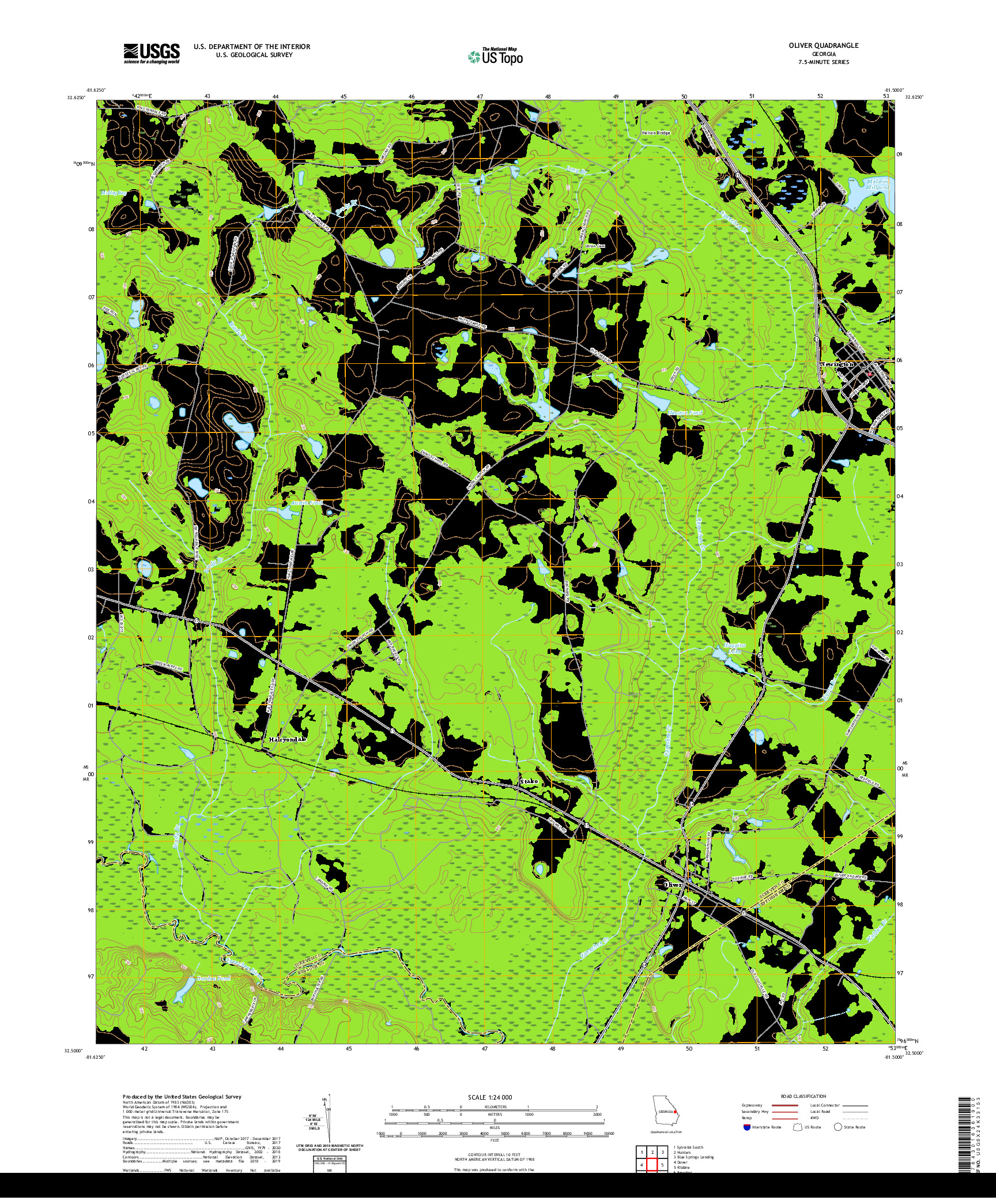 USGS US TOPO 7.5-MINUTE MAP FOR OLIVER, GA 2020