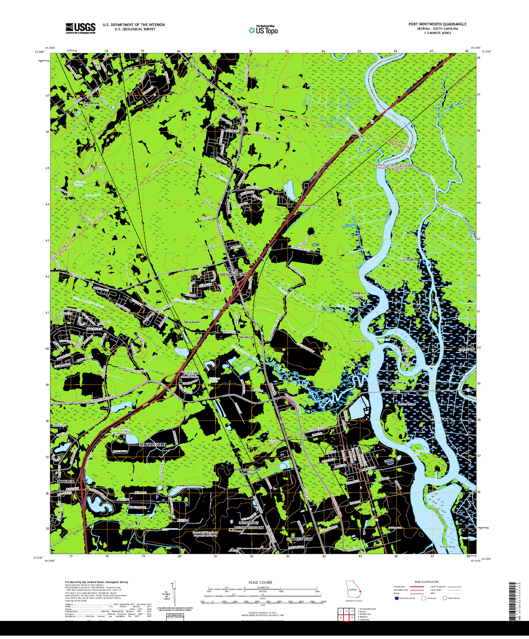 USGS US TOPO 7.5-MINUTE MAP FOR PORT WENTWORTH, GA,SC 2020