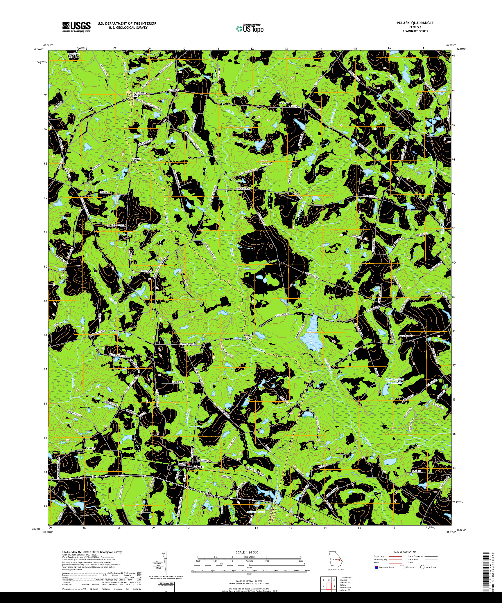 USGS US TOPO 7.5-MINUTE MAP FOR PULASKI, GA 2020