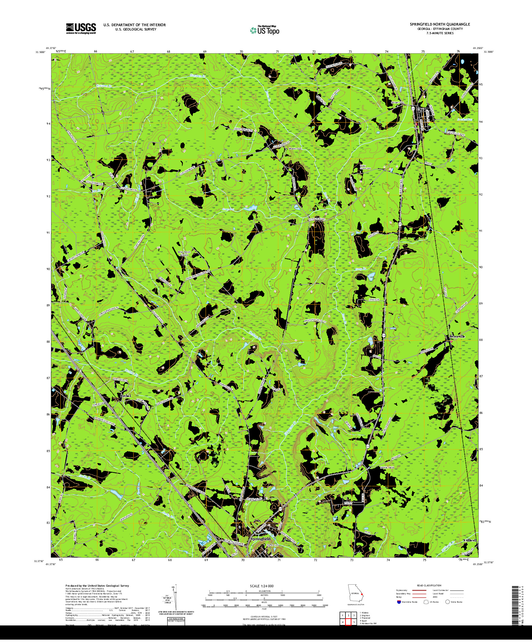 USGS US TOPO 7.5-MINUTE MAP FOR SPRINGFIELD NORTH, GA 2020