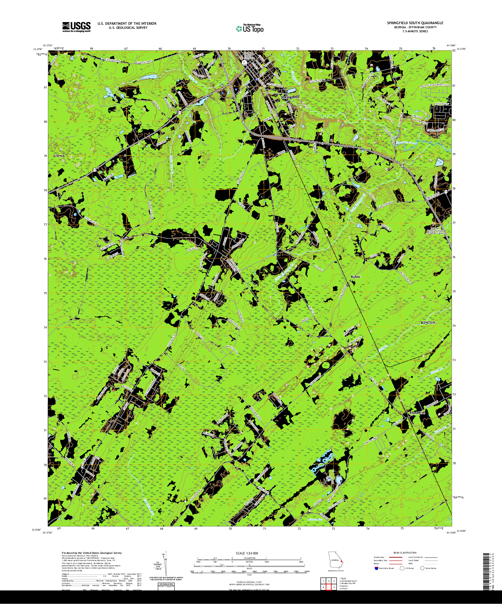 USGS US TOPO 7.5-MINUTE MAP FOR SPRINGFIELD SOUTH, GA 2020