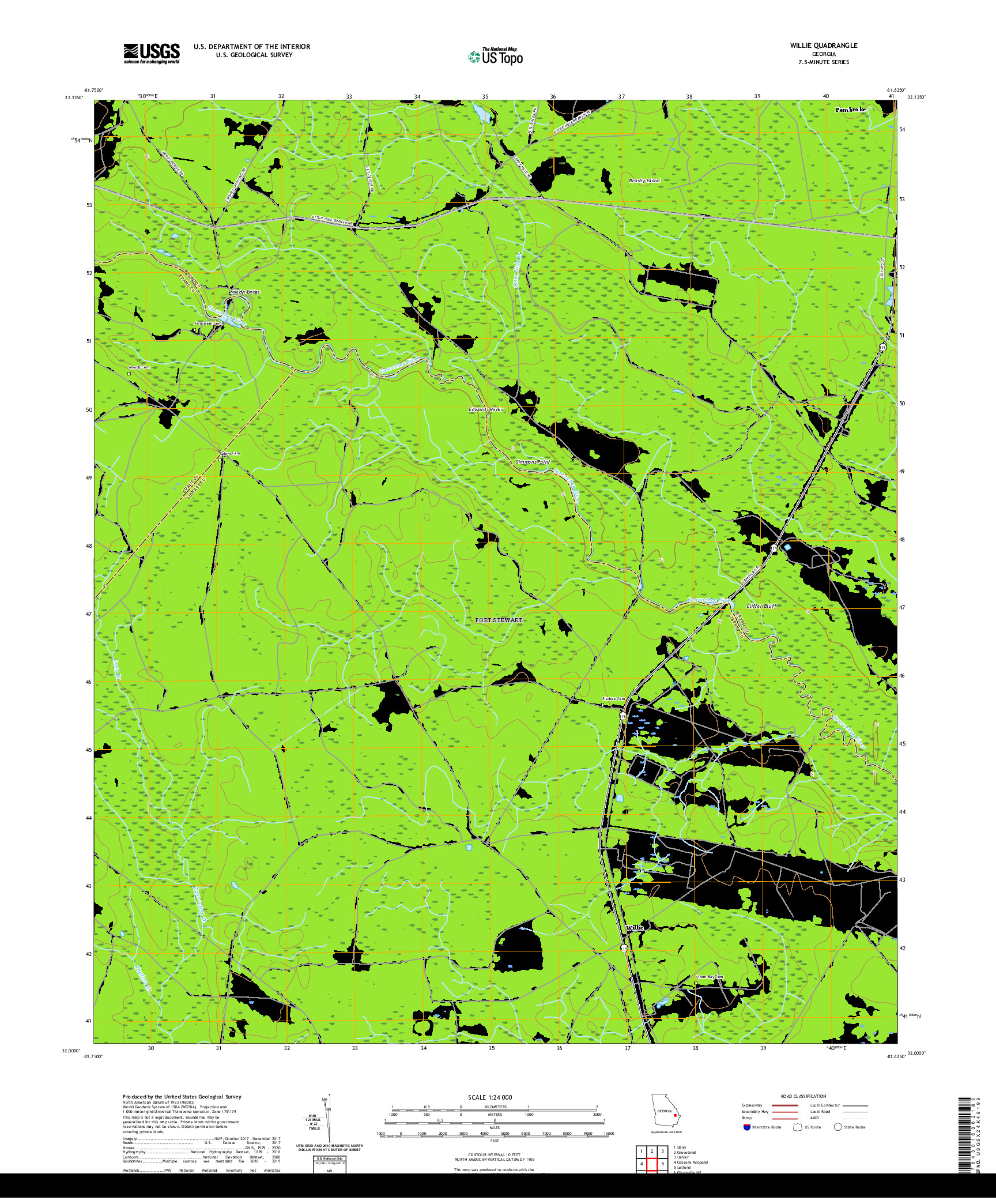 USGS US TOPO 7.5-MINUTE MAP FOR WILLIE, GA 2020