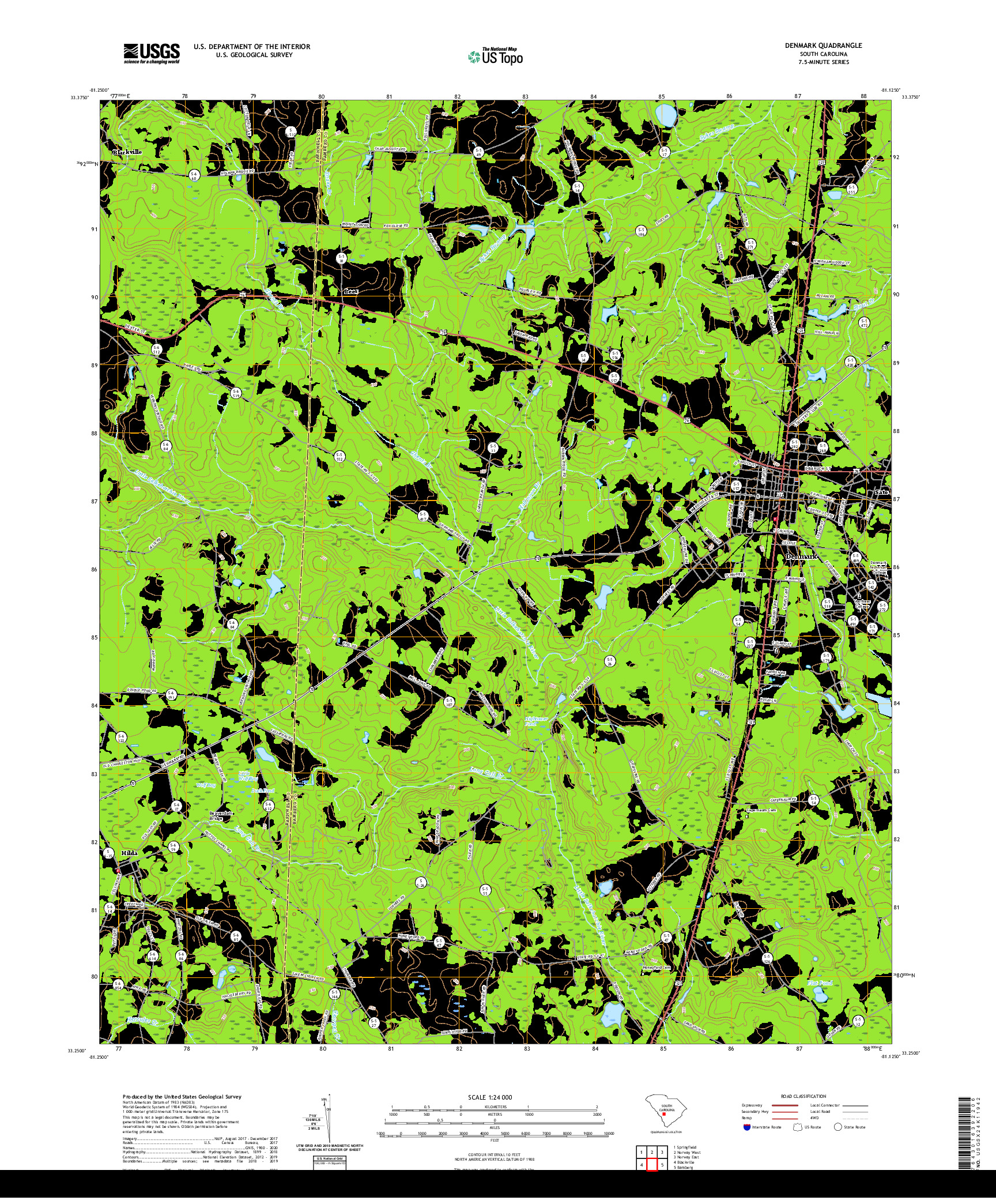 USGS US TOPO 7.5-MINUTE MAP FOR DENMARK, SC 2020