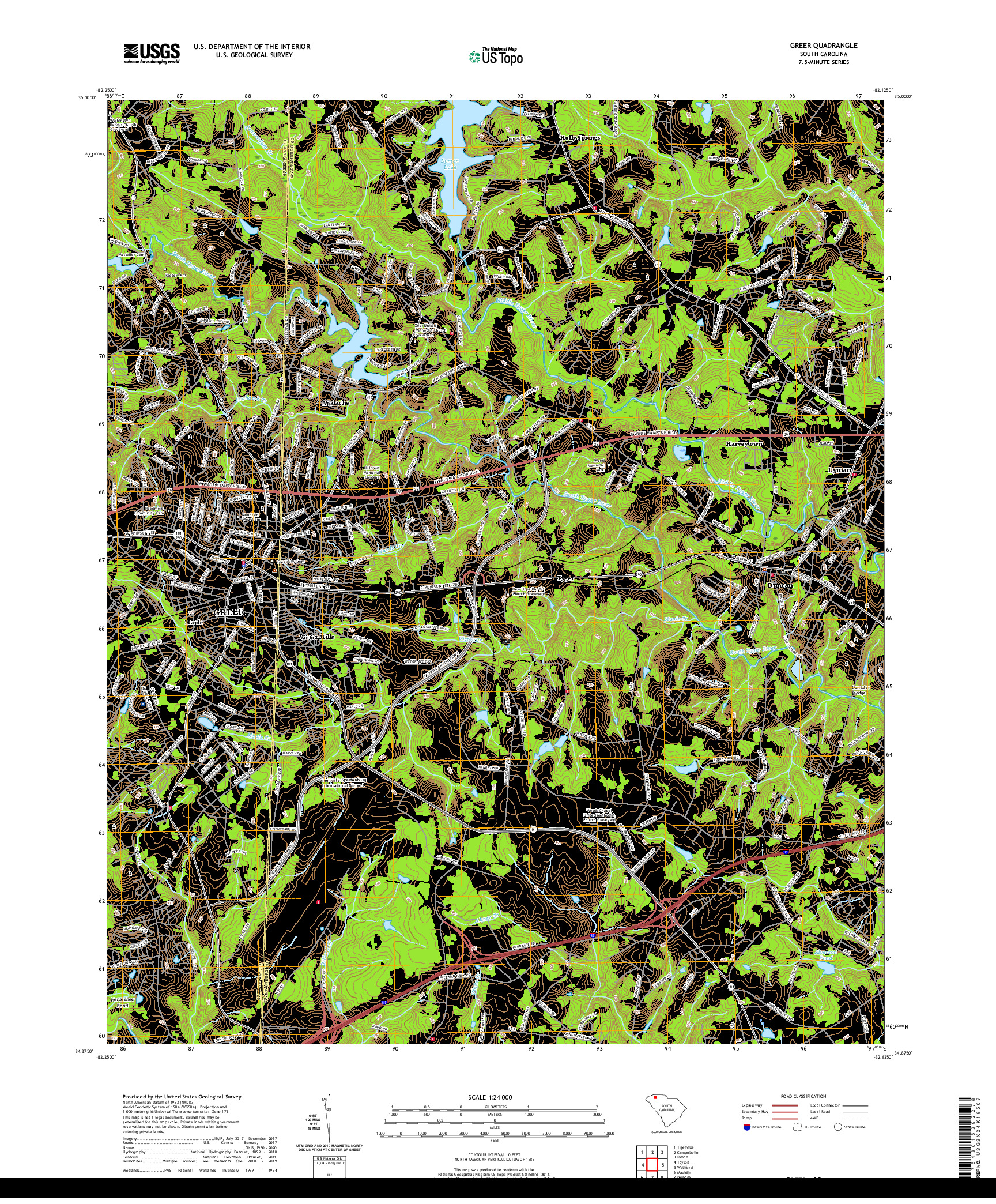 USGS US TOPO 7.5-MINUTE MAP FOR GREER, SC 2020