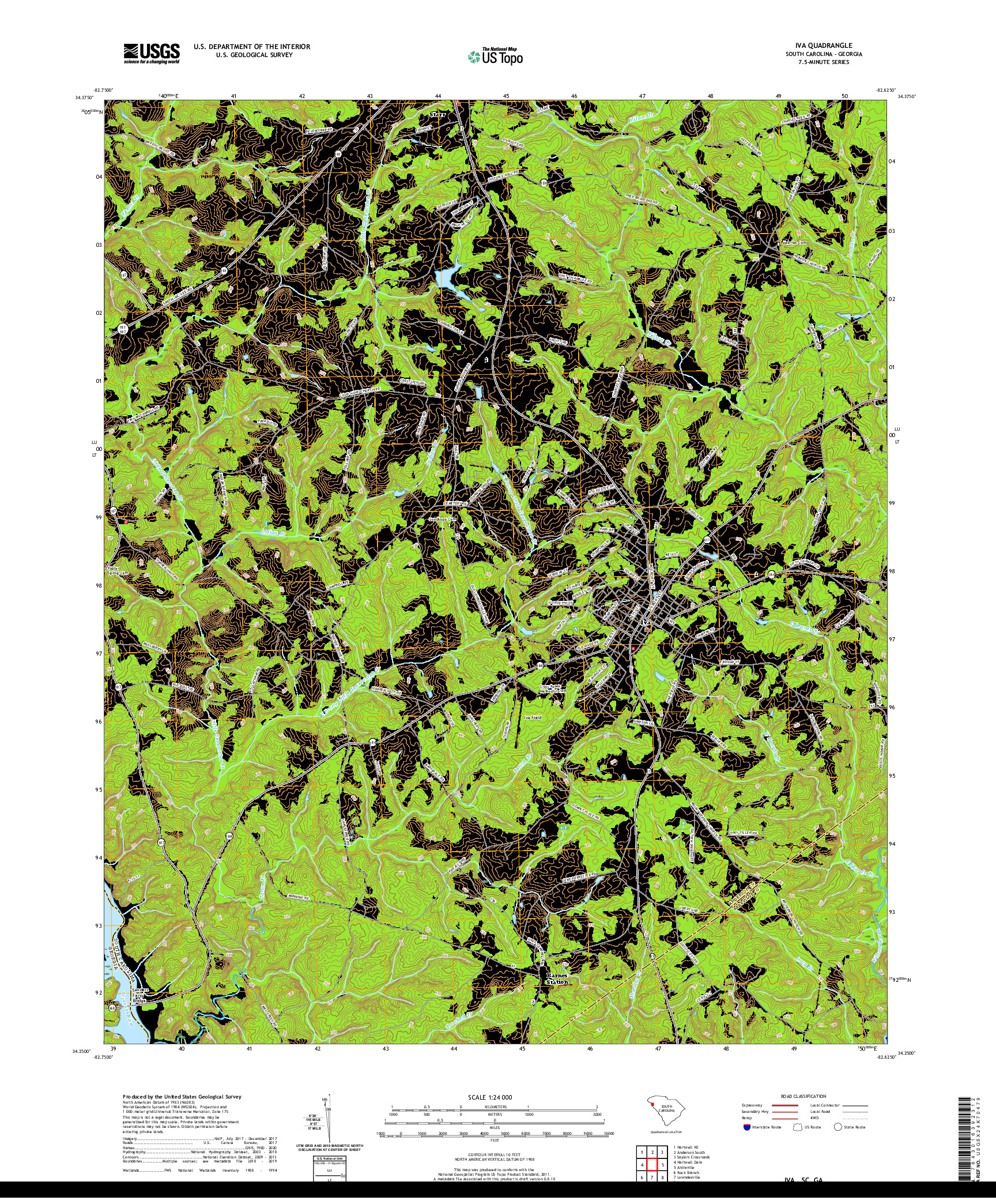 USGS US TOPO 7.5-MINUTE MAP FOR IVA, SC,GA 2020