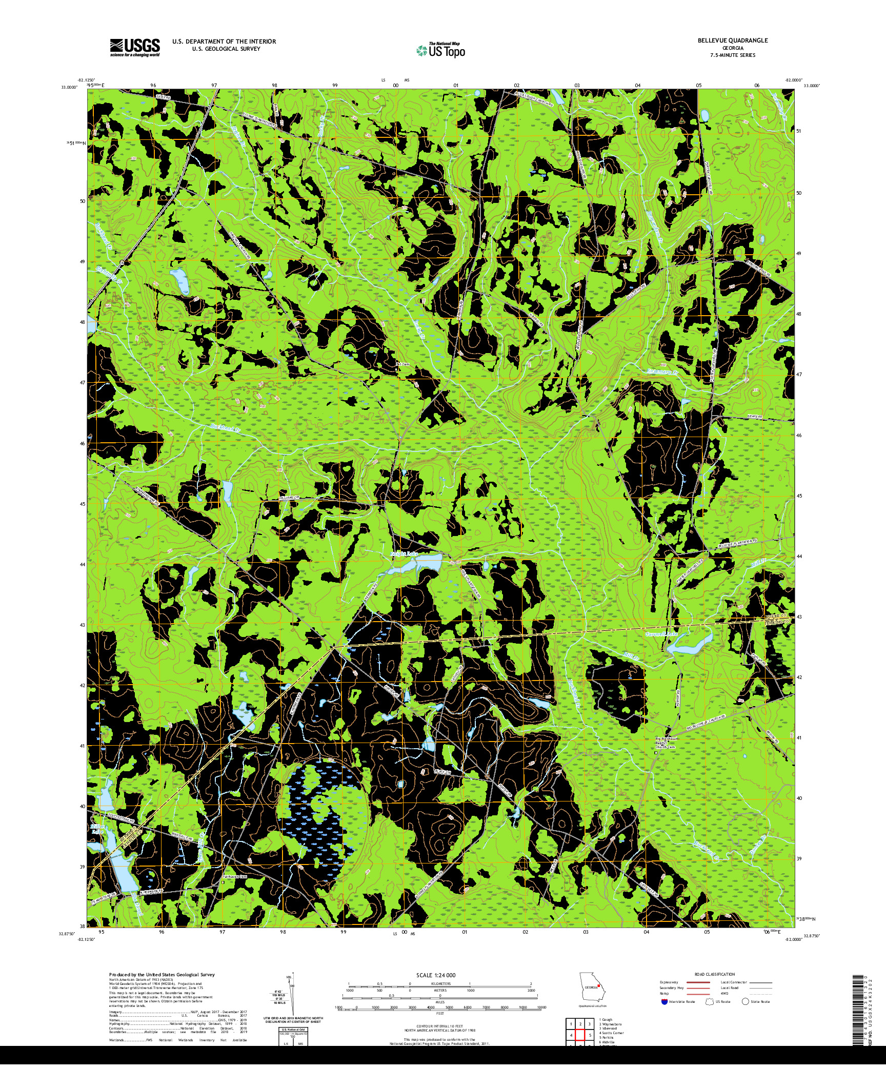 USGS US TOPO 7.5-MINUTE MAP FOR BELLEVUE, GA 2020