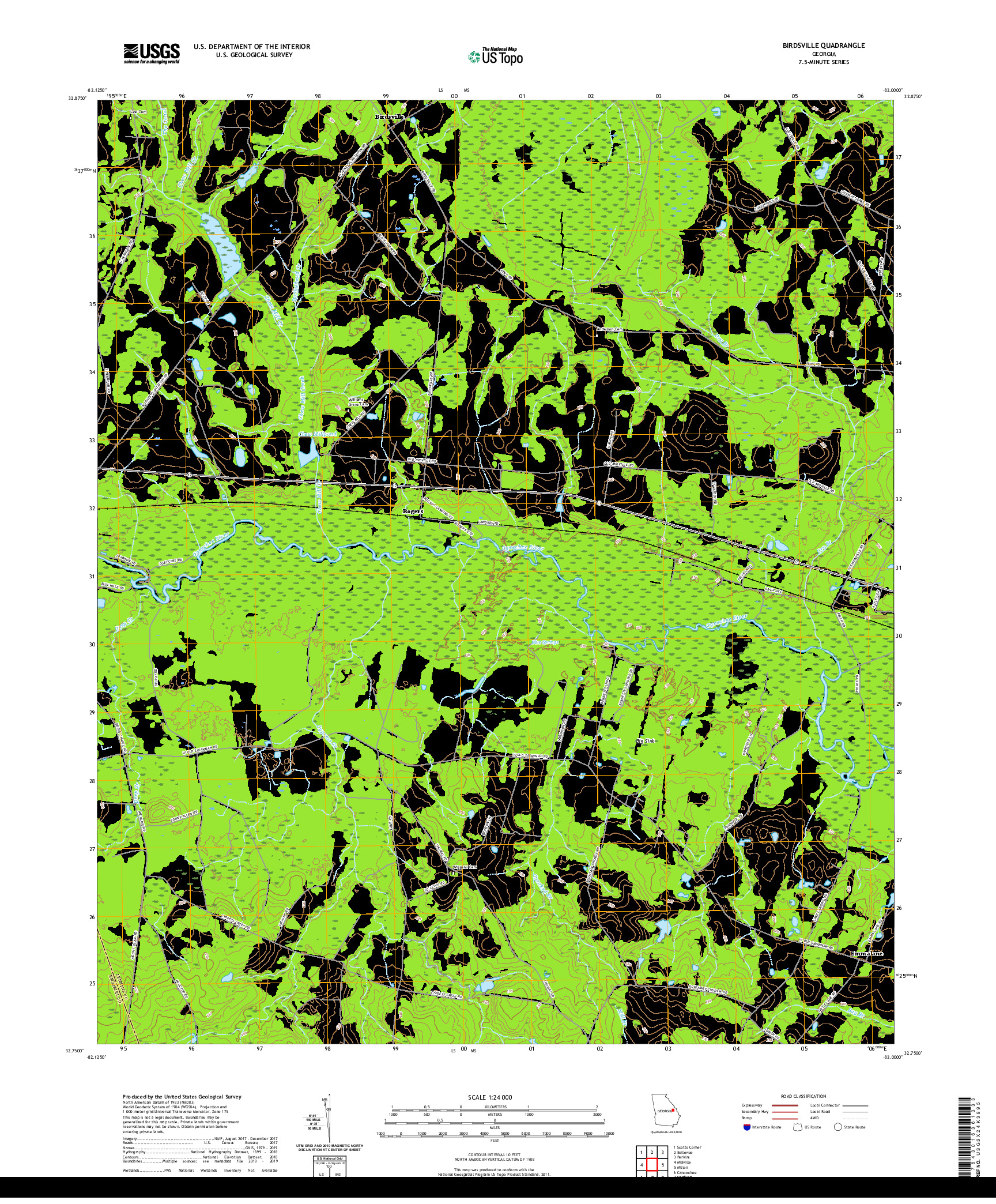 USGS US TOPO 7.5-MINUTE MAP FOR BIRDSVILLE, GA 2020