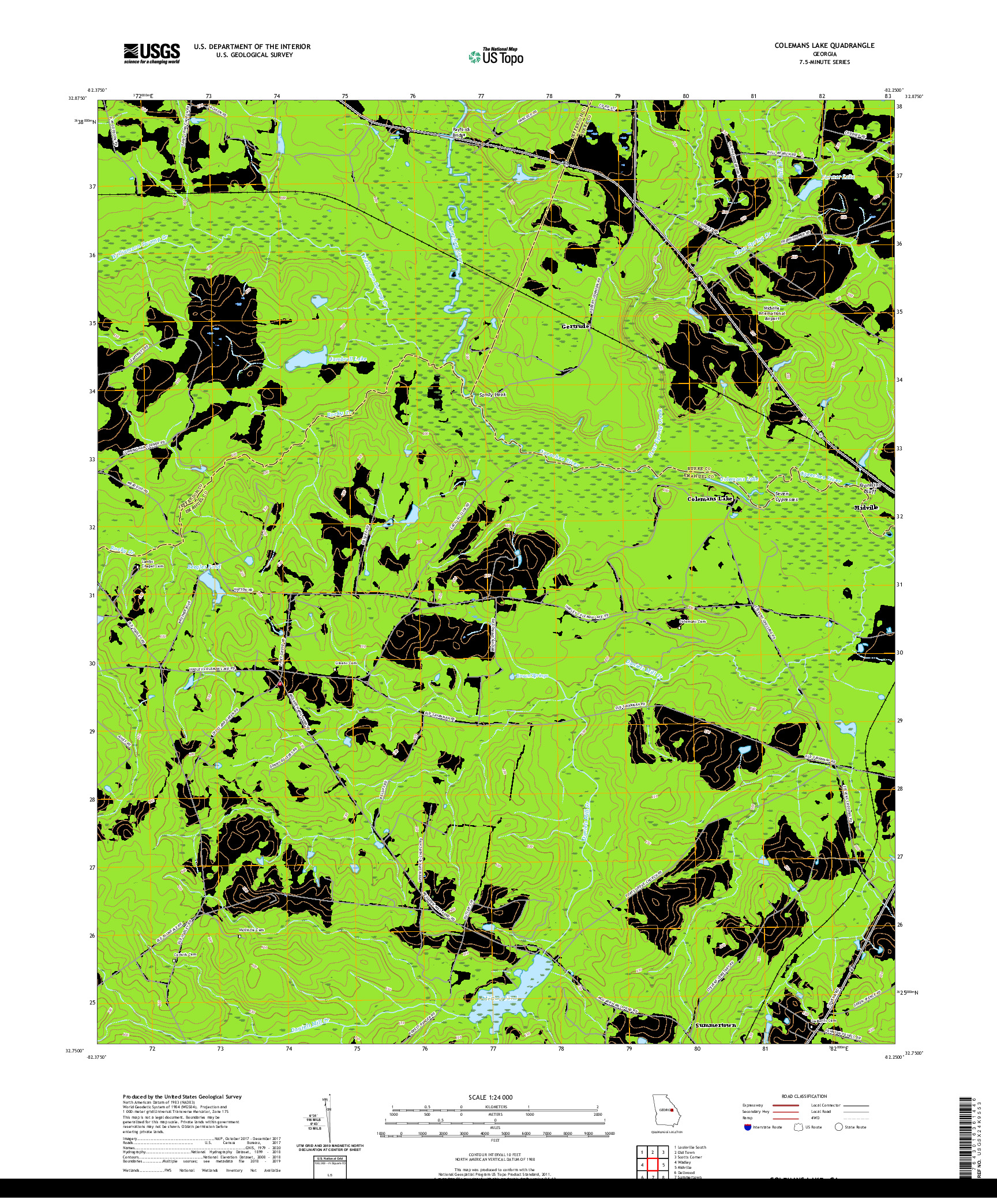 USGS US TOPO 7.5-MINUTE MAP FOR COLEMANS LAKE, GA 2020