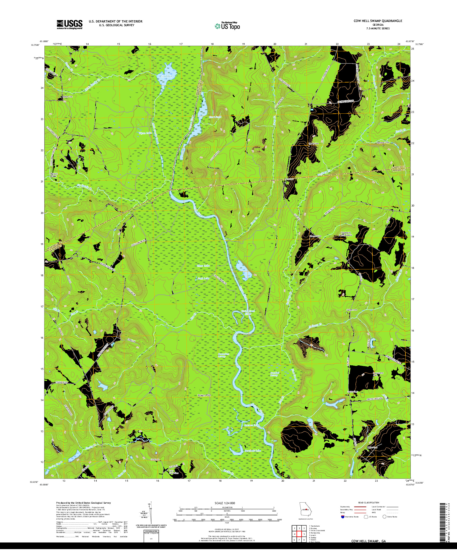 USGS US TOPO 7.5-MINUTE MAP FOR COW HELL SWAMP, GA 2020
