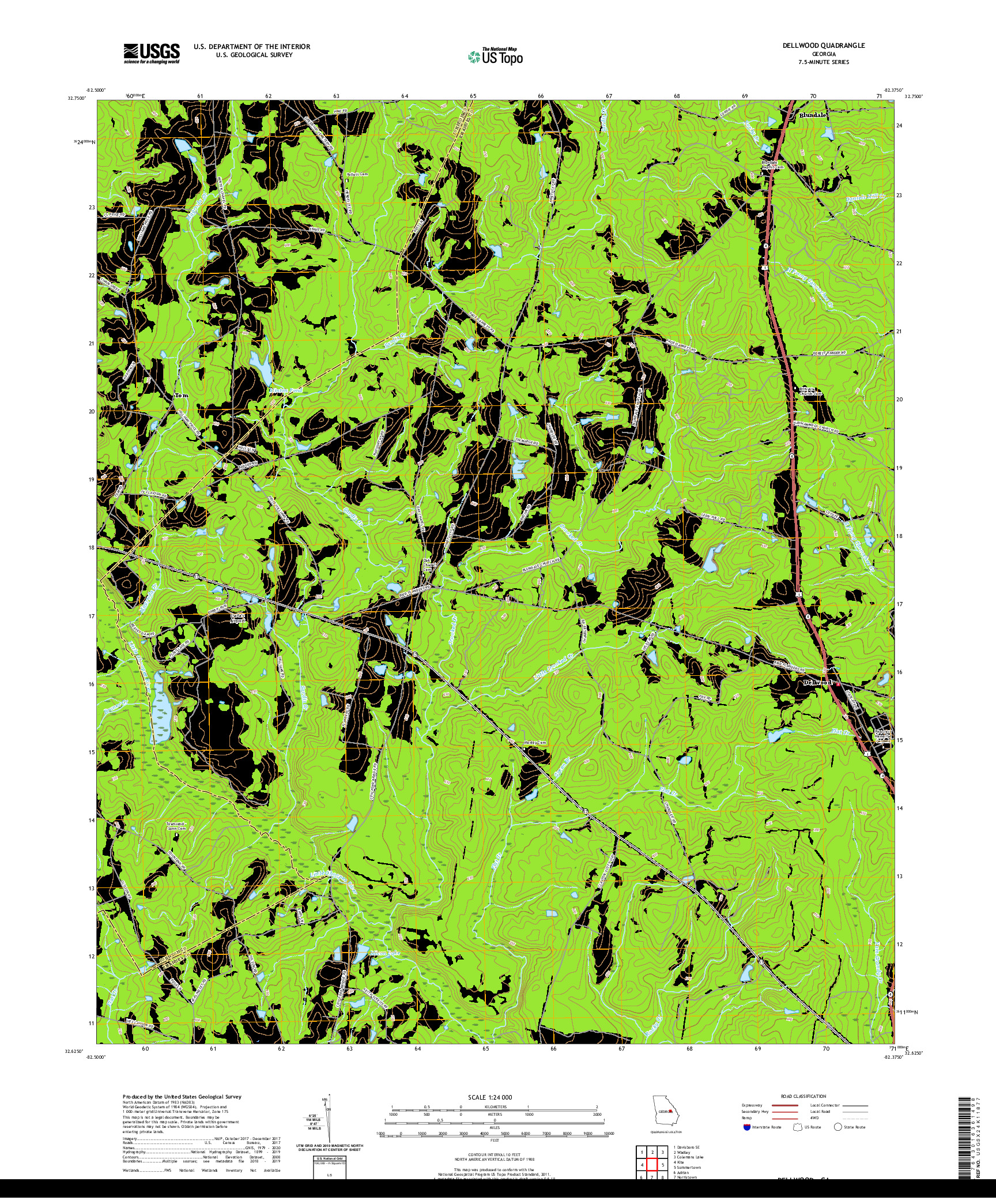 USGS US TOPO 7.5-MINUTE MAP FOR DELLWOOD, GA 2020