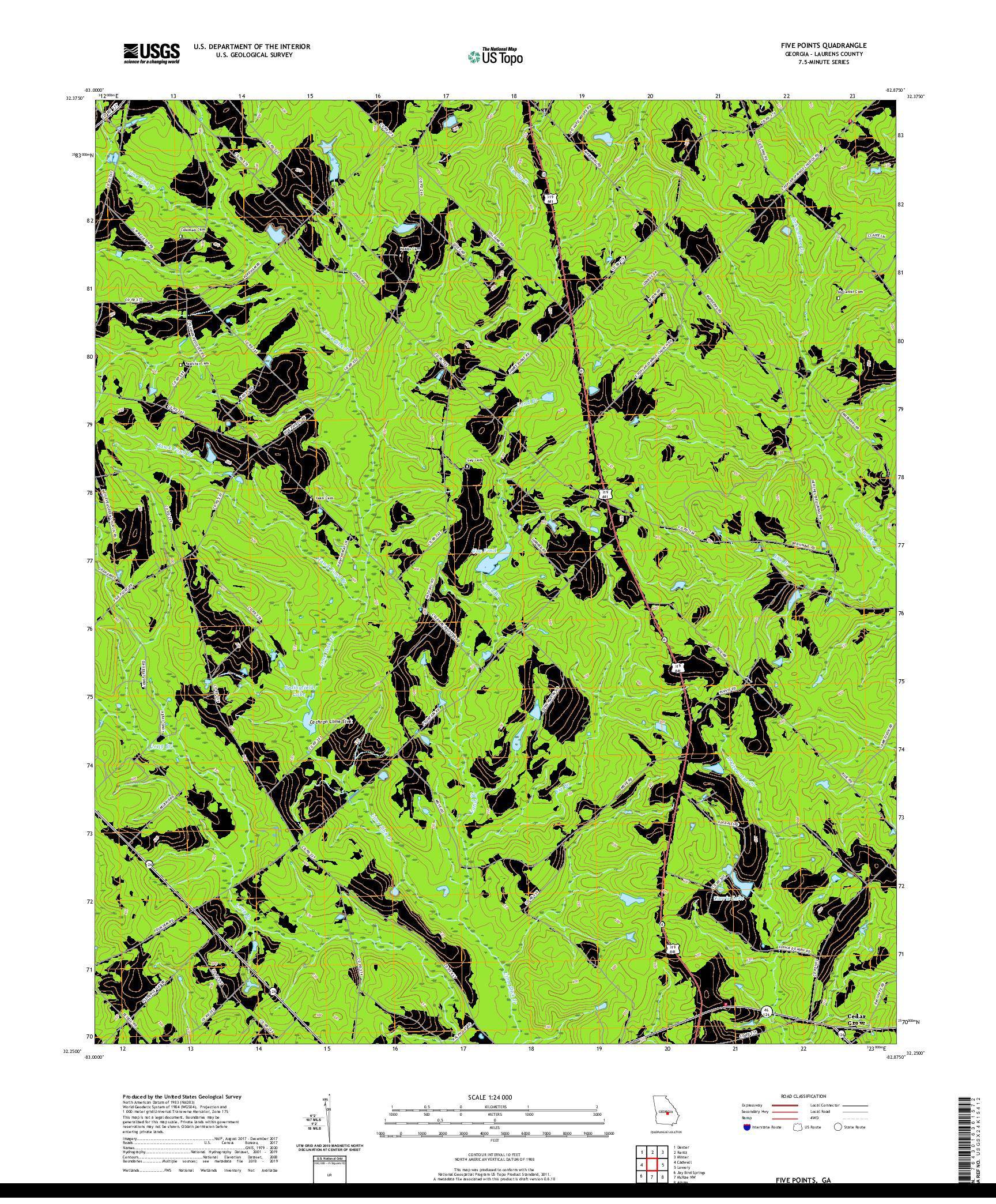 USGS US TOPO 7.5-MINUTE MAP FOR FIVE POINTS, GA 2020