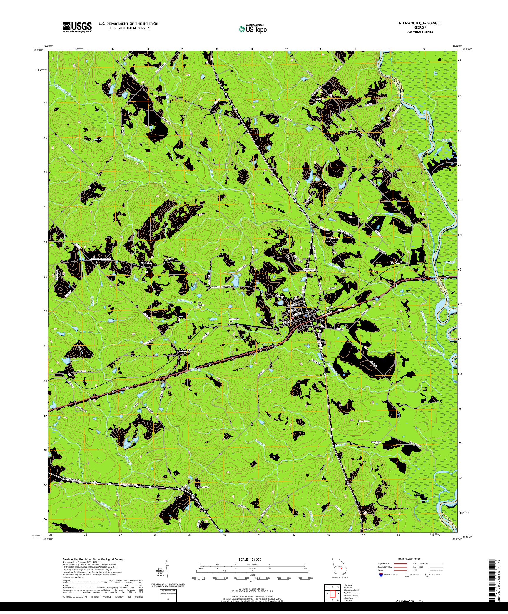USGS US TOPO 7.5-MINUTE MAP FOR GLENWOOD, GA 2020