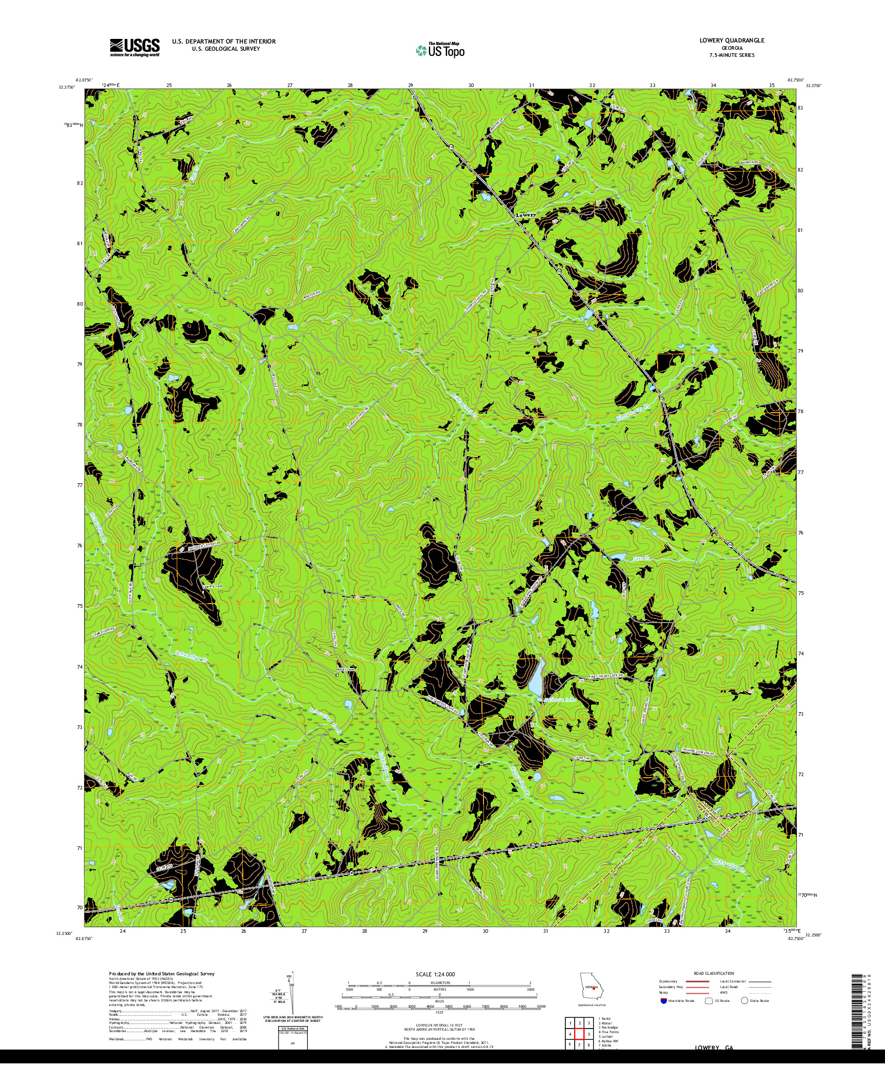 USGS US TOPO 7.5-MINUTE MAP FOR LOWERY, GA 2020