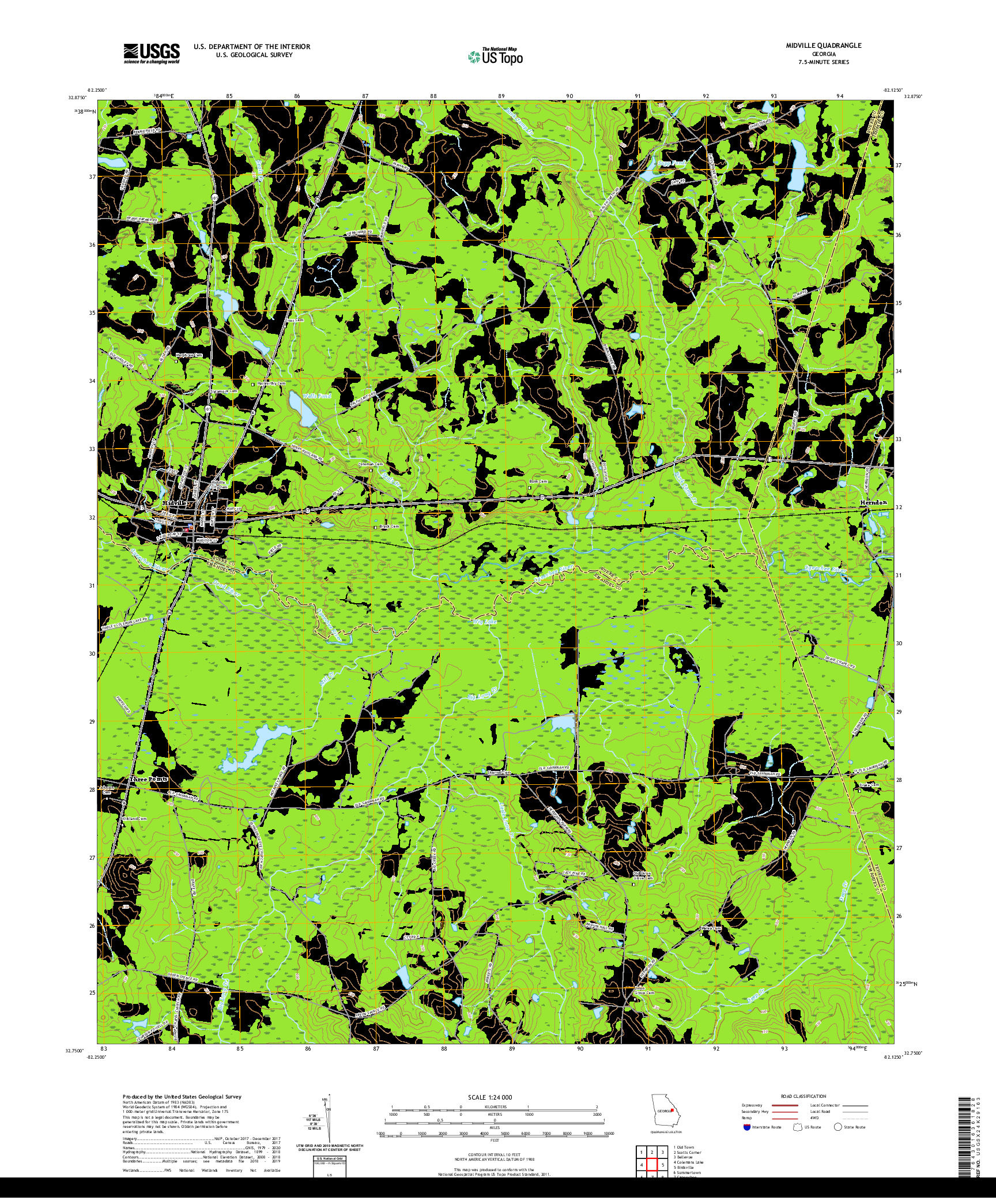 USGS US TOPO 7.5-MINUTE MAP FOR MIDVILLE, GA 2020