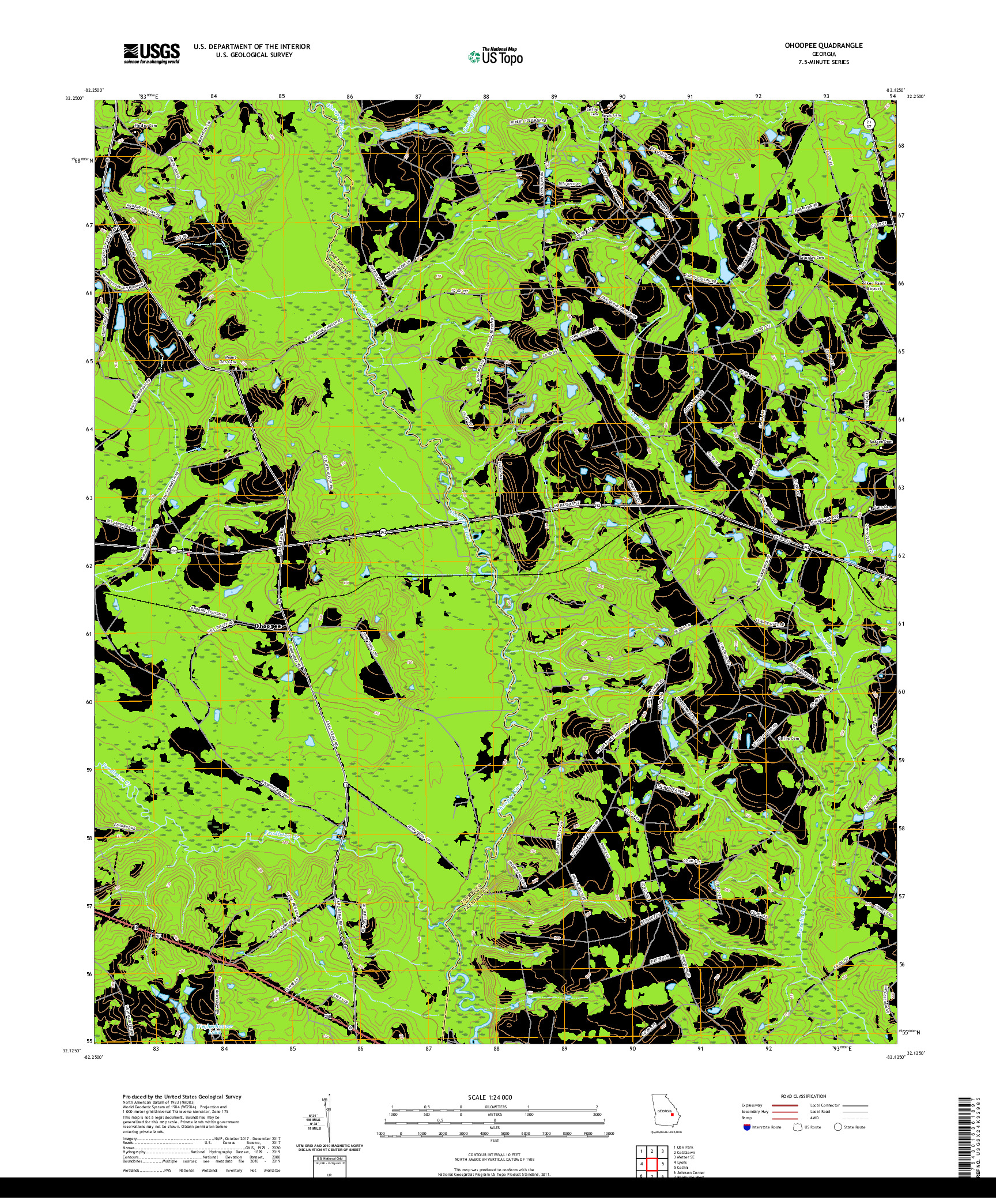 USGS US TOPO 7.5-MINUTE MAP FOR OHOOPEE, GA 2020