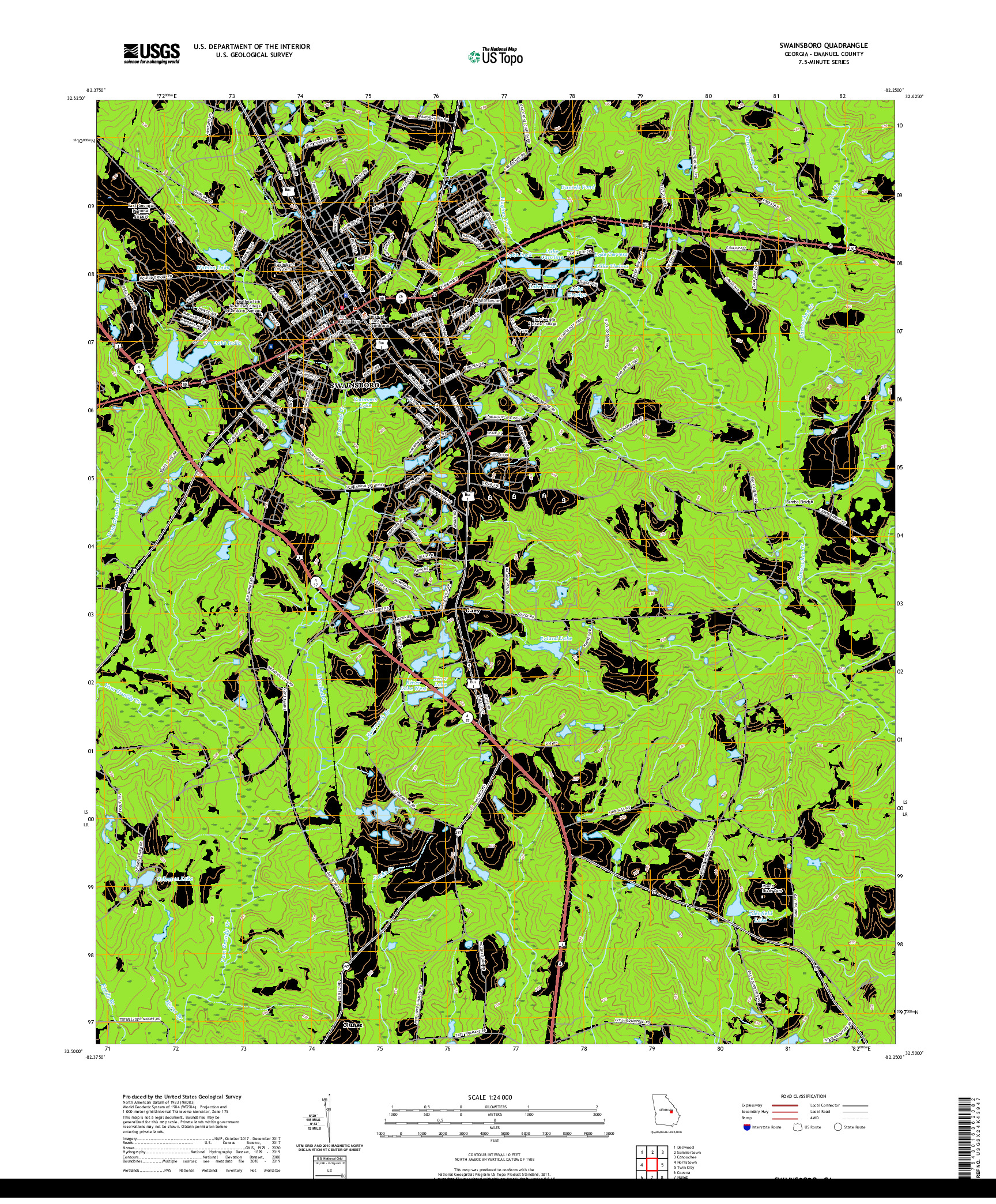 USGS US TOPO 7.5-MINUTE MAP FOR SWAINSBORO, GA 2020