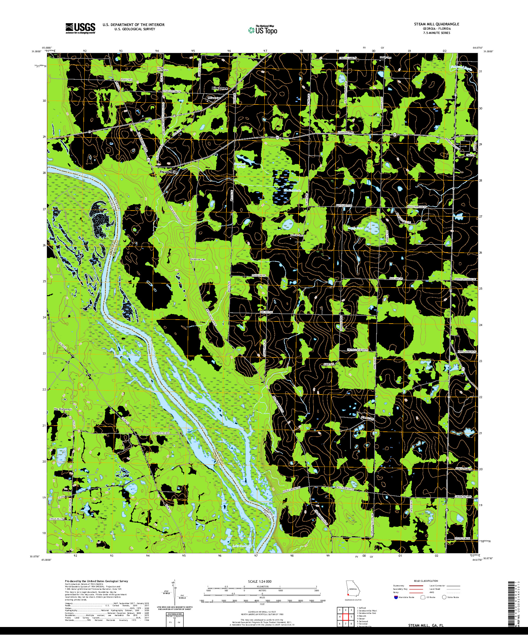 USGS US TOPO 7.5-MINUTE MAP FOR STEAM MILL, GA,FL 2020