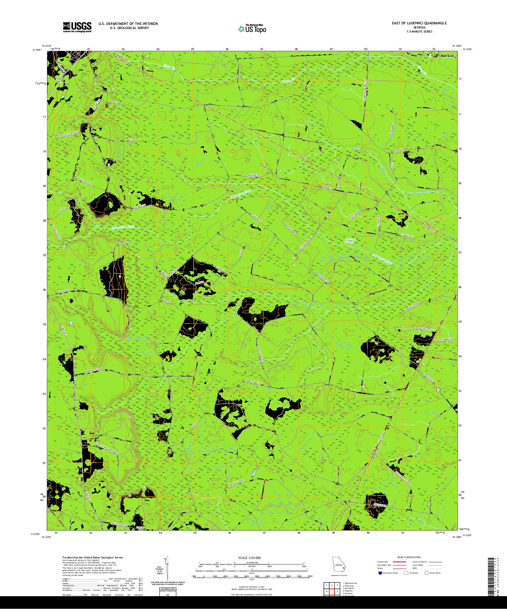 USGS US TOPO 7.5-MINUTE MAP FOR EAST OF LUDOWICI, GA 2020