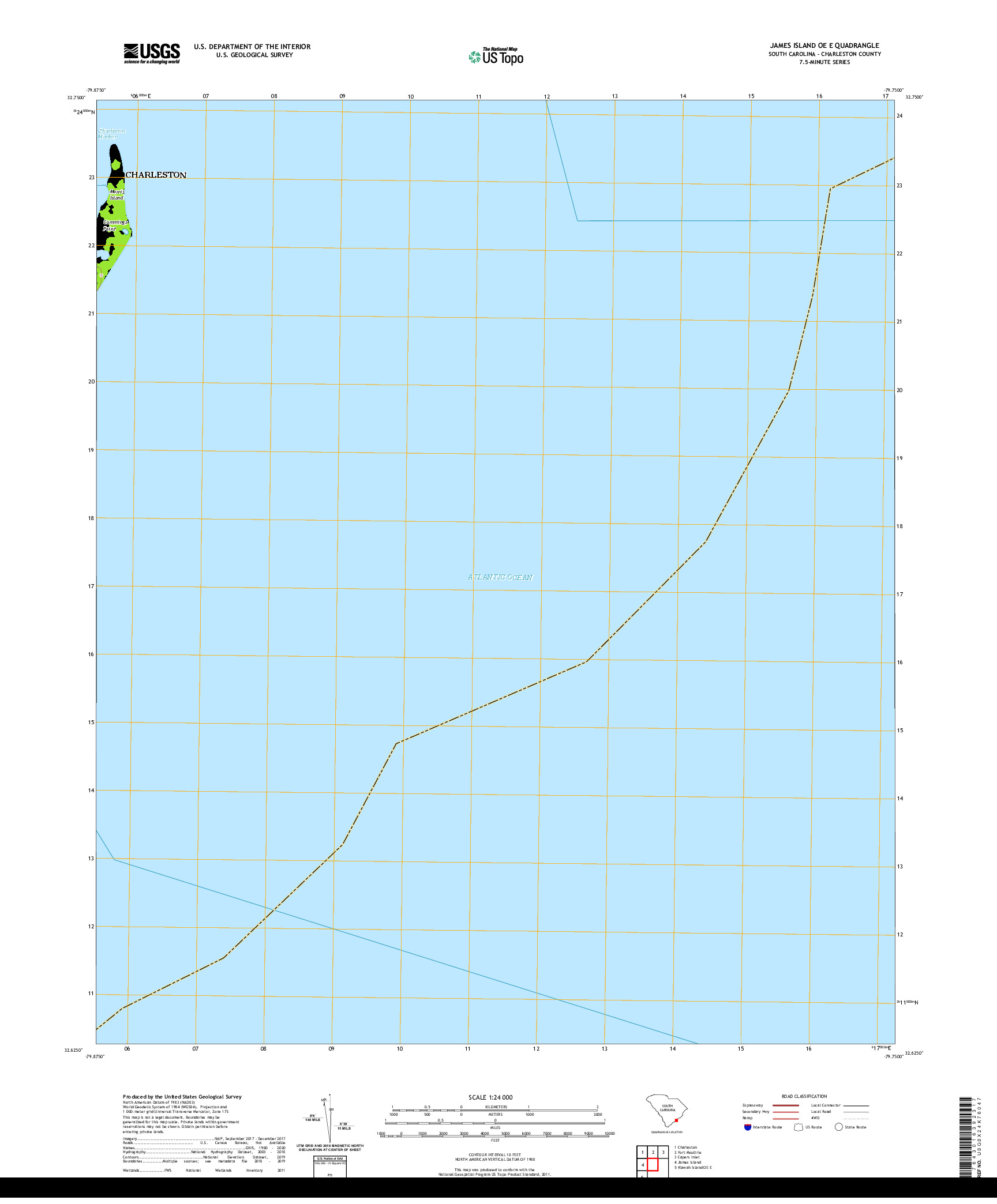 USGS US TOPO 7.5-MINUTE MAP FOR JAMES ISLAND OE E, SC 2020