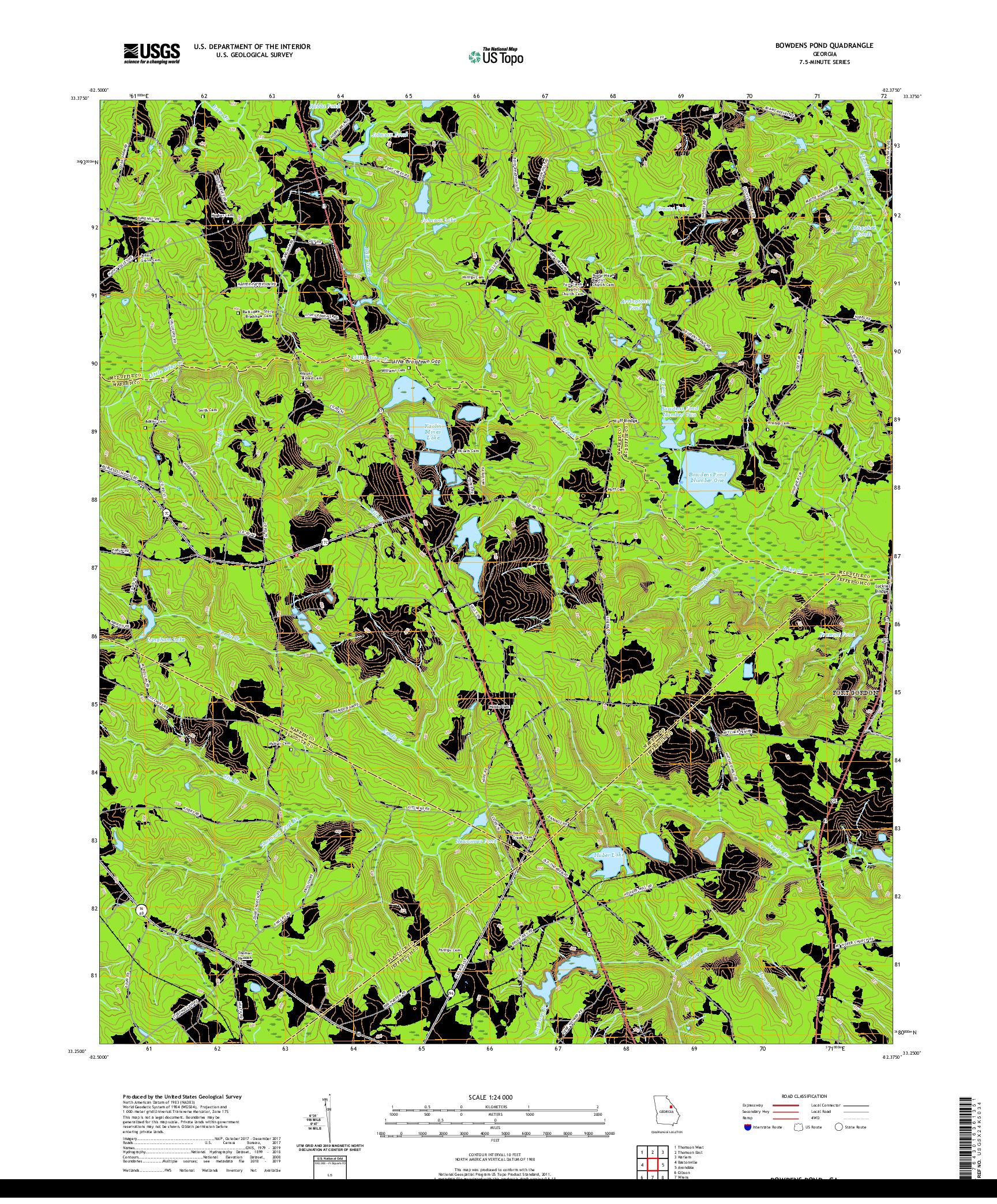 USGS US TOPO 7.5-MINUTE MAP FOR BOWDENS POND, GA 2020