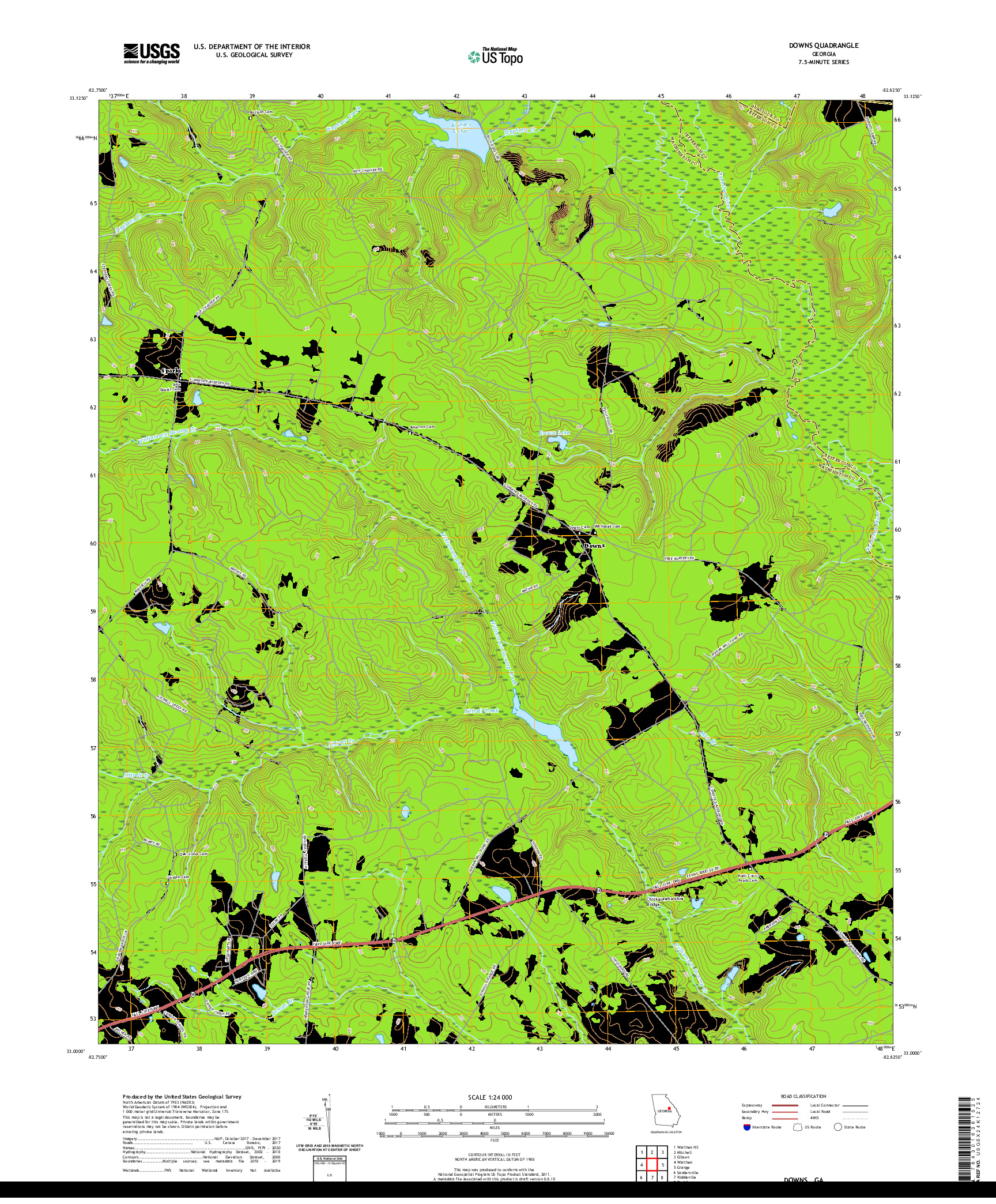 USGS US TOPO 7.5-MINUTE MAP FOR DOWNS, GA 2020