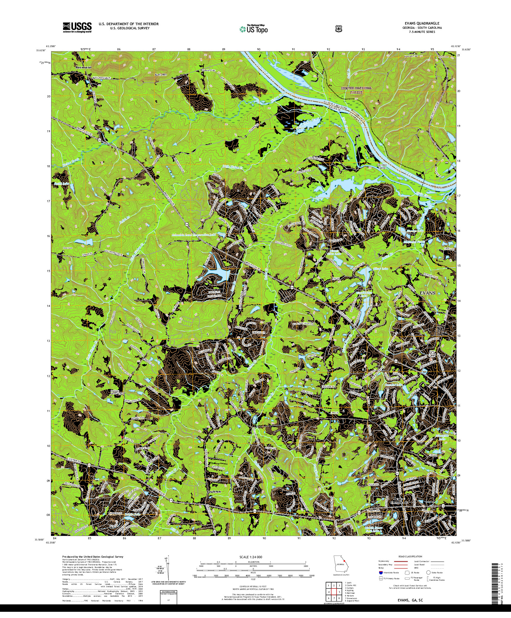 USGS US TOPO 7.5-MINUTE MAP FOR EVANS, GA,SC 2020