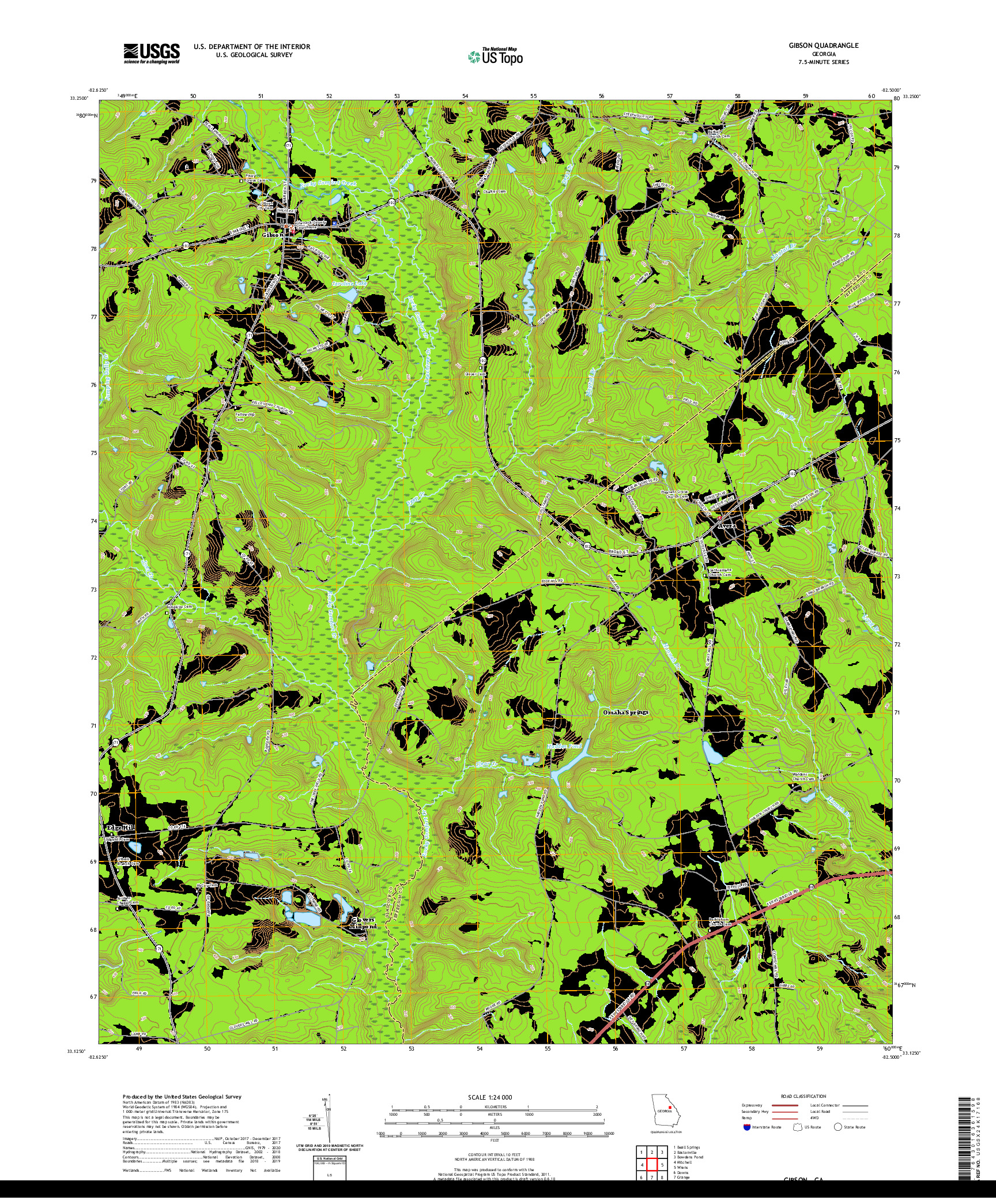 USGS US TOPO 7.5-MINUTE MAP FOR GIBSON, GA 2020