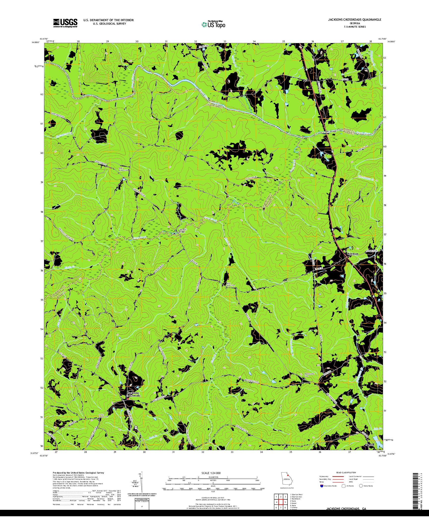 USGS US TOPO 7.5-MINUTE MAP FOR JACKSONS CROSSROADS, GA 2020