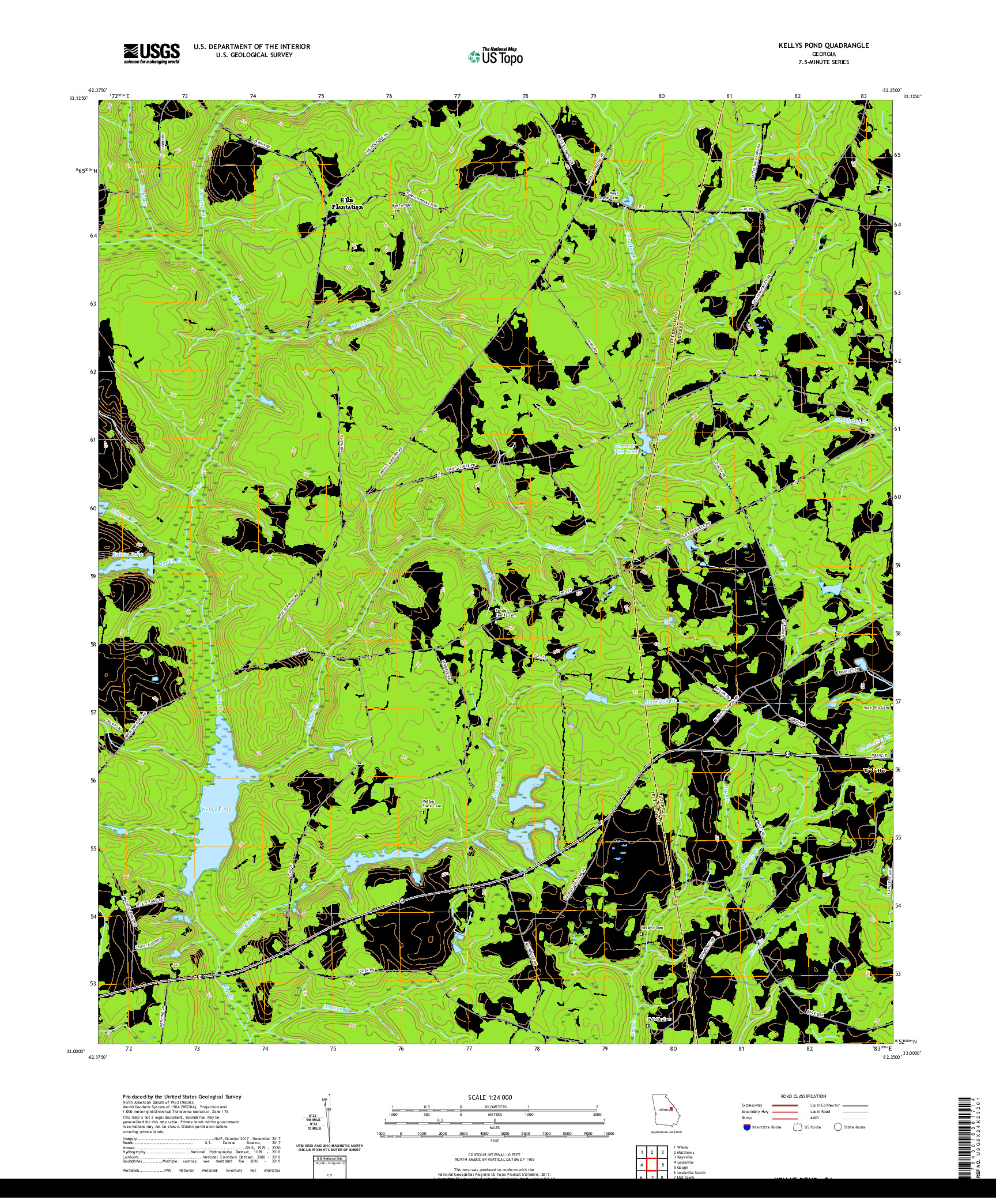 USGS US TOPO 7.5-MINUTE MAP FOR KELLYS POND, GA 2020