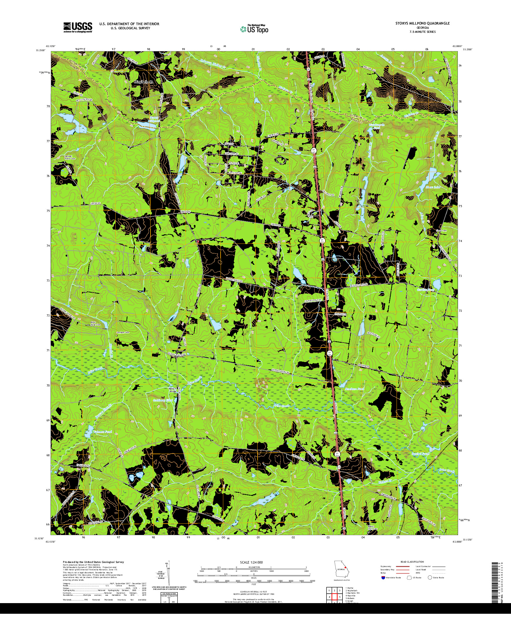 USGS US TOPO 7.5-MINUTE MAP FOR STORYS MILLPOND, GA 2020