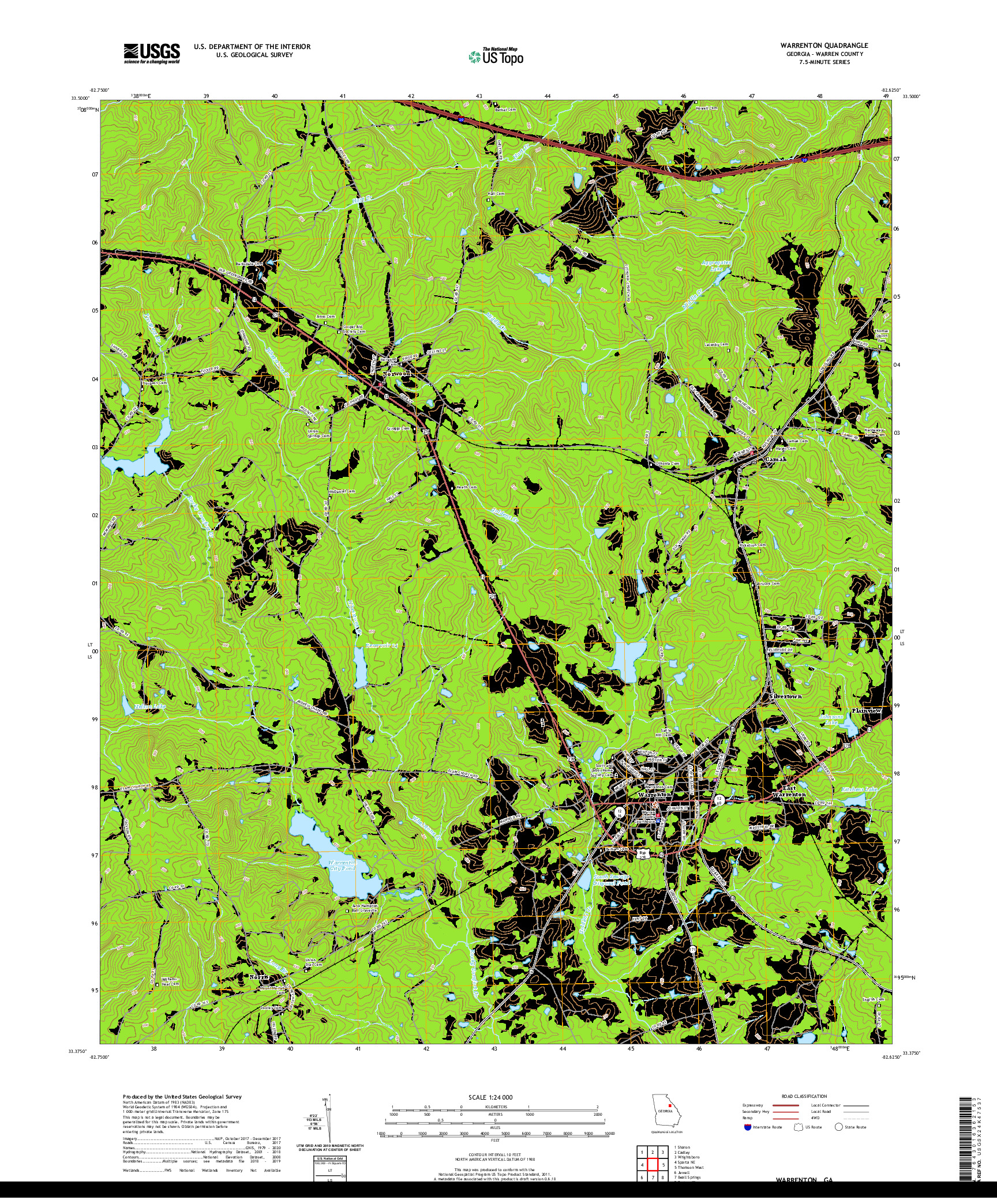 USGS US TOPO 7.5-MINUTE MAP FOR WARRENTON, GA 2020