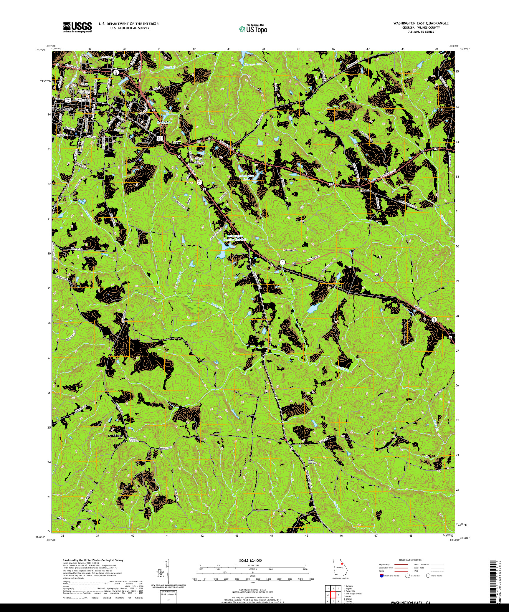 USGS US TOPO 7.5-MINUTE MAP FOR WASHINGTON EAST, GA 2020