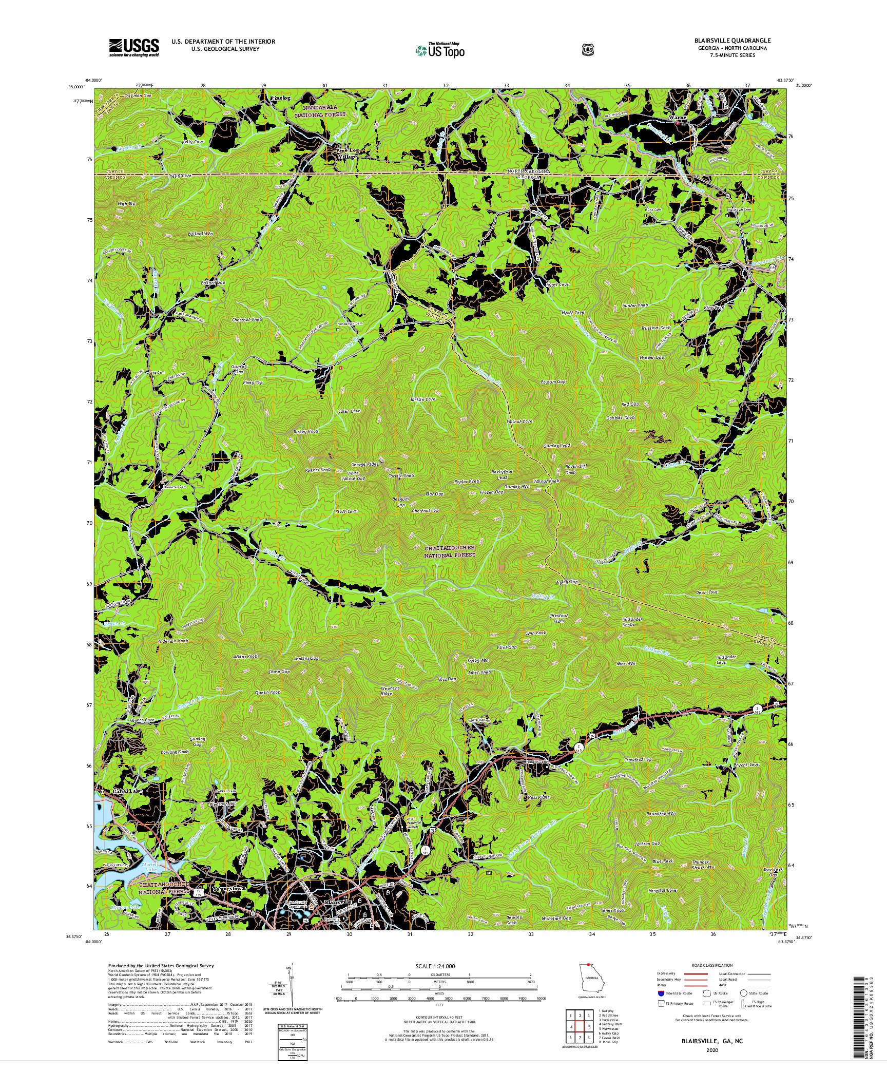 USGS US TOPO 7.5-MINUTE MAP FOR BLAIRSVILLE, GA,NC 2020