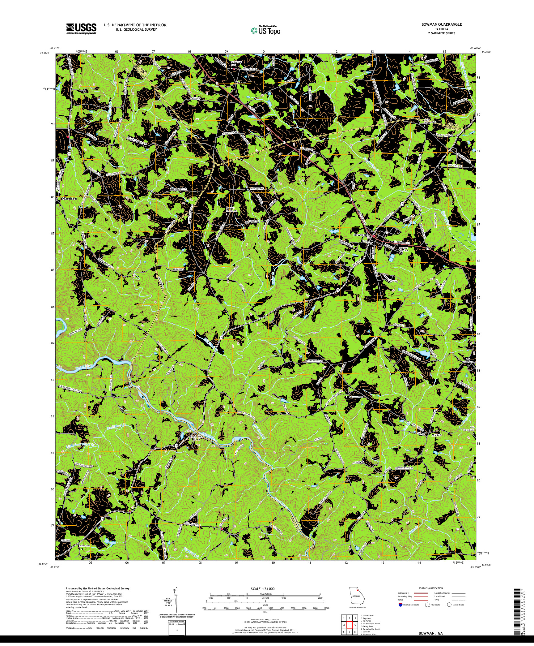 USGS US TOPO 7.5-MINUTE MAP FOR BOWMAN, GA 2020