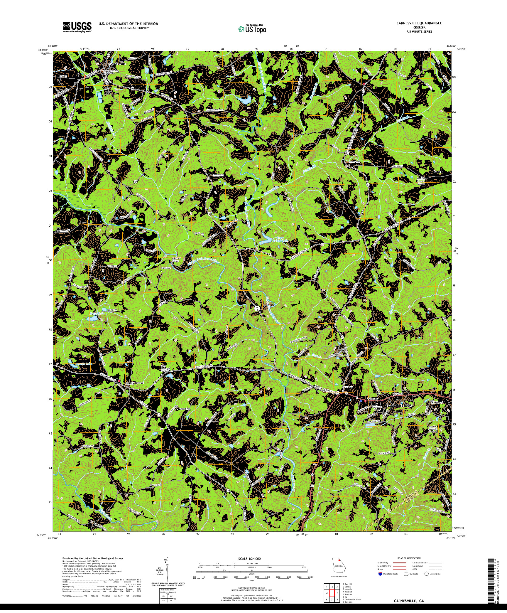 USGS US TOPO 7.5-MINUTE MAP FOR CARNESVILLE, GA 2020