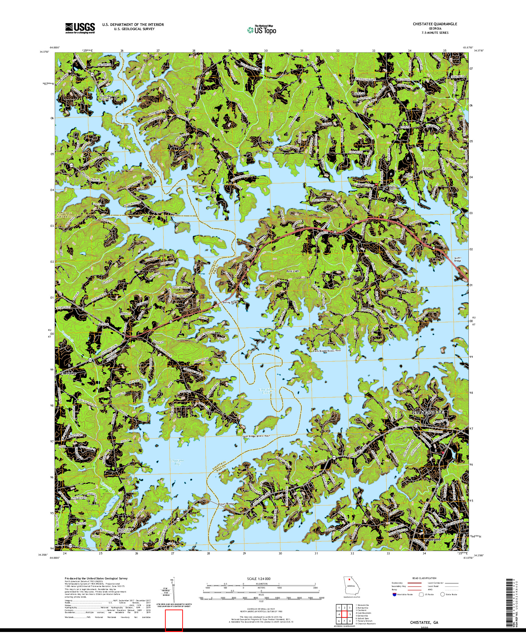 USGS US TOPO 7.5-MINUTE MAP FOR CHESTATEE, GA 2020