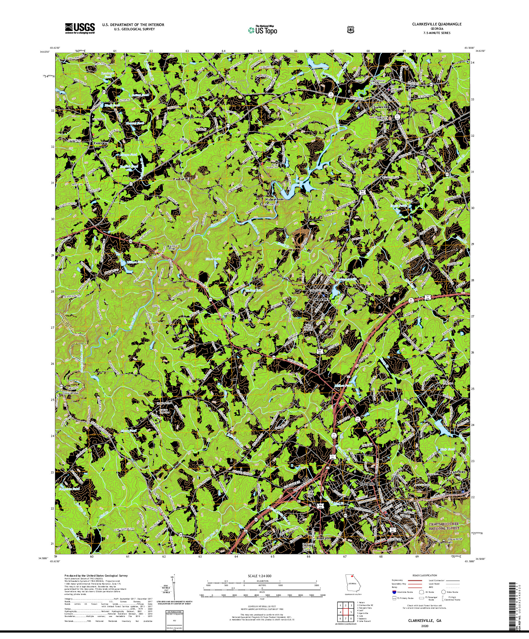 USGS US TOPO 7.5-MINUTE MAP FOR CLARKESVILLE, GA 2020