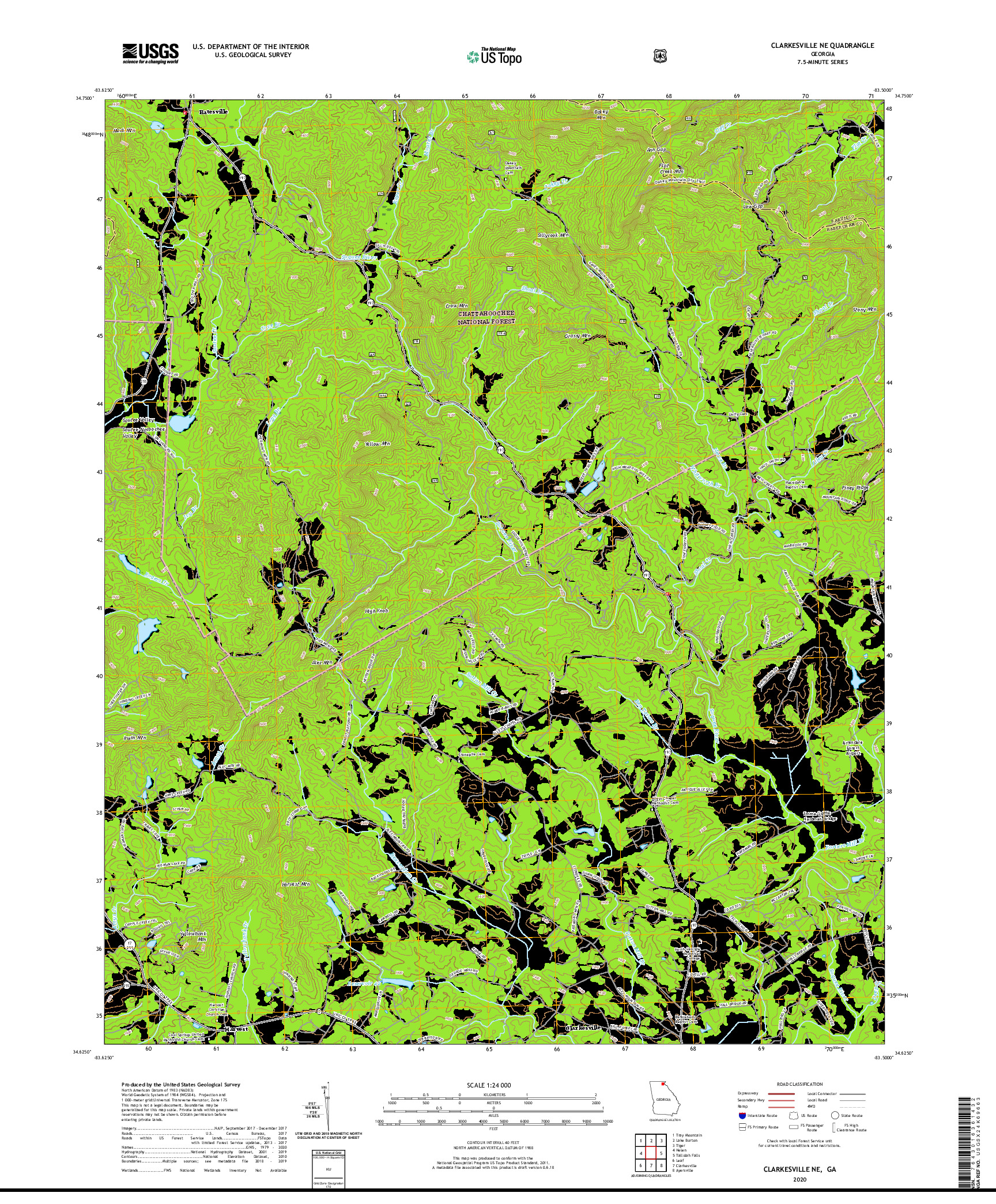 USGS US TOPO 7.5-MINUTE MAP FOR CLARKESVILLE NE, GA 2020