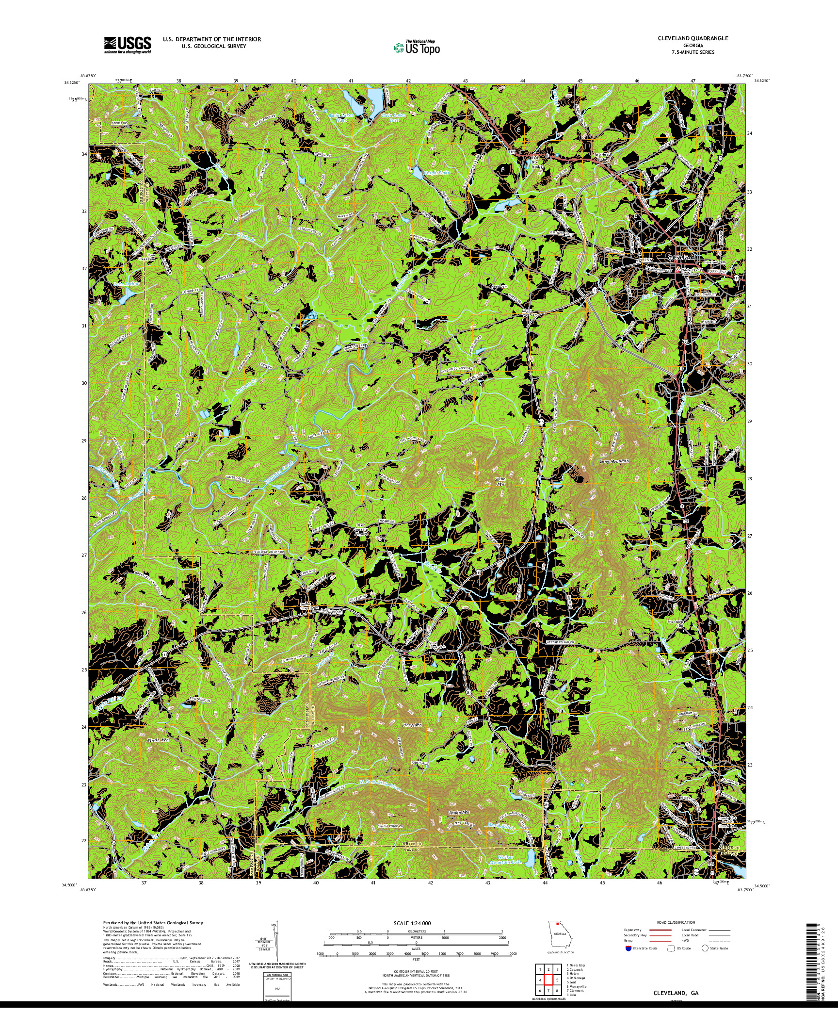 USGS US TOPO 7.5-MINUTE MAP FOR CLEVELAND, GA 2020