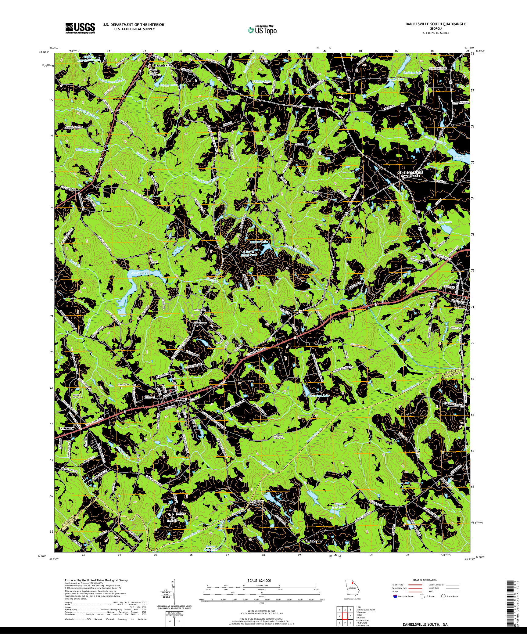 USGS US TOPO 7.5-MINUTE MAP FOR DANIELSVILLE SOUTH, GA 2020