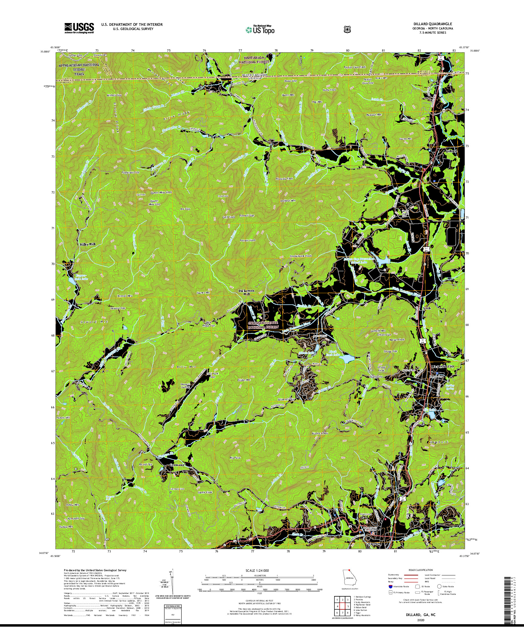 USGS US TOPO 7.5-MINUTE MAP FOR DILLARD, GA,NC 2020