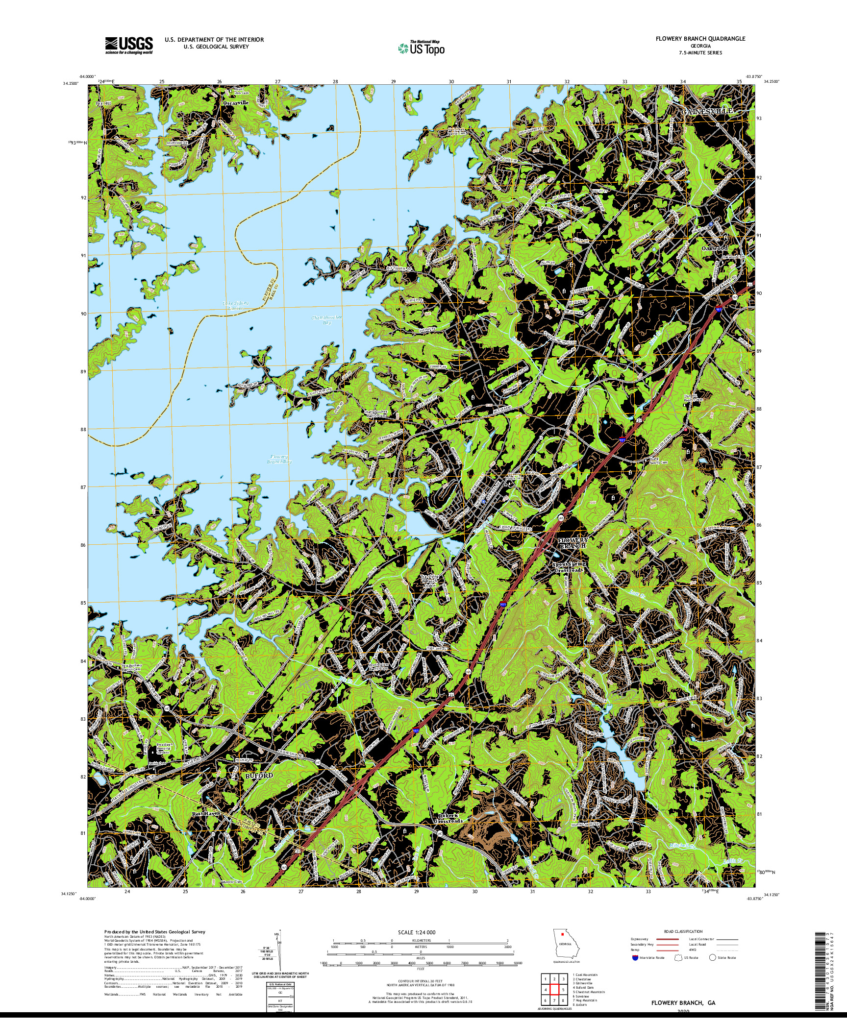 USGS US TOPO 7.5-MINUTE MAP FOR FLOWERY BRANCH, GA 2020